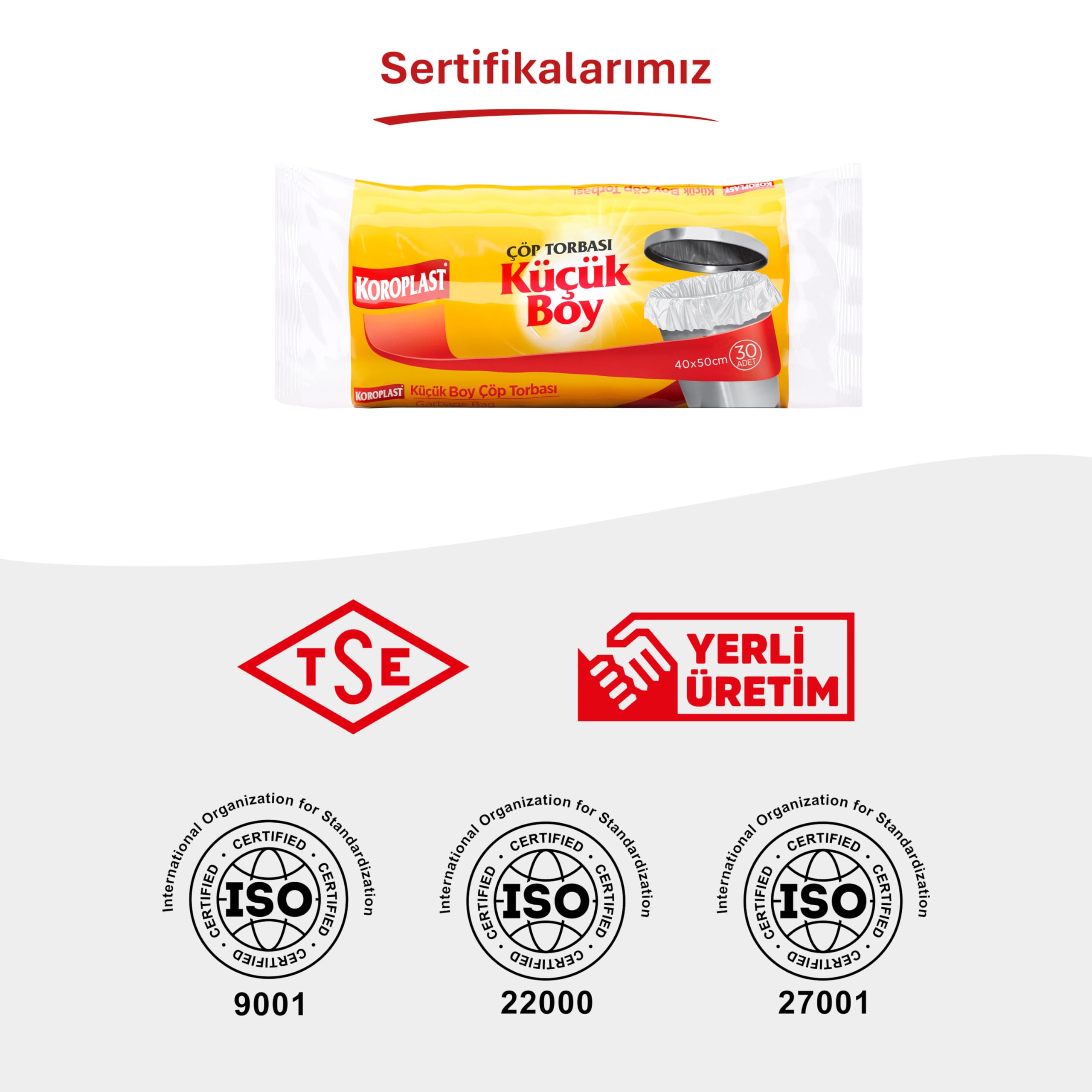 Koroplast Küçük Boy Çöp Poşeti 30'lu 40x50 cm, Sızdırmaz ve Yırtılmaz, Ekonomik Küçük Boy Çöp Torbası, Geri Dönüştürülebilir Atık Torbası, Doğa Dostu, Sürdürülebilir, Güçlü ve Dayanıklı Çöp Poşeti