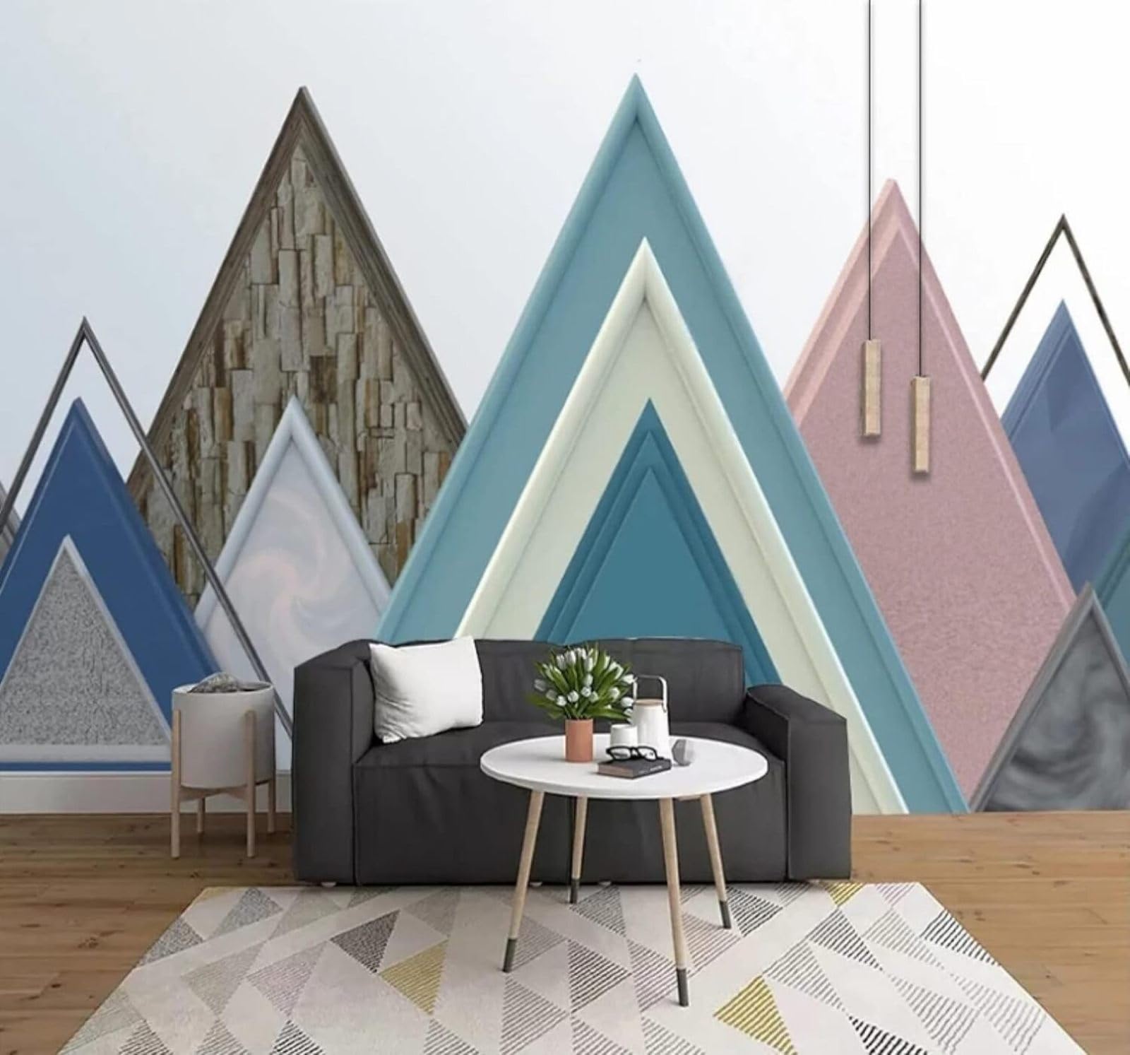 XLMING Abstract Geometric Three Dimensional Colourful Triangle 3D Wallpaper Luxury Silk Study Dining Feature Sofa Grey Bedroom Living Room Tv Decorative Wall-200cm×140cm
