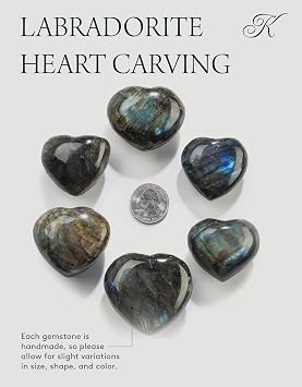 KALIFANO Labradorite Heart - Worry Stone with Healing & Calming Effects - AAA Grade High Energy Labradorita with Information Card - Reiki Crystal Carving Used for Cleansing