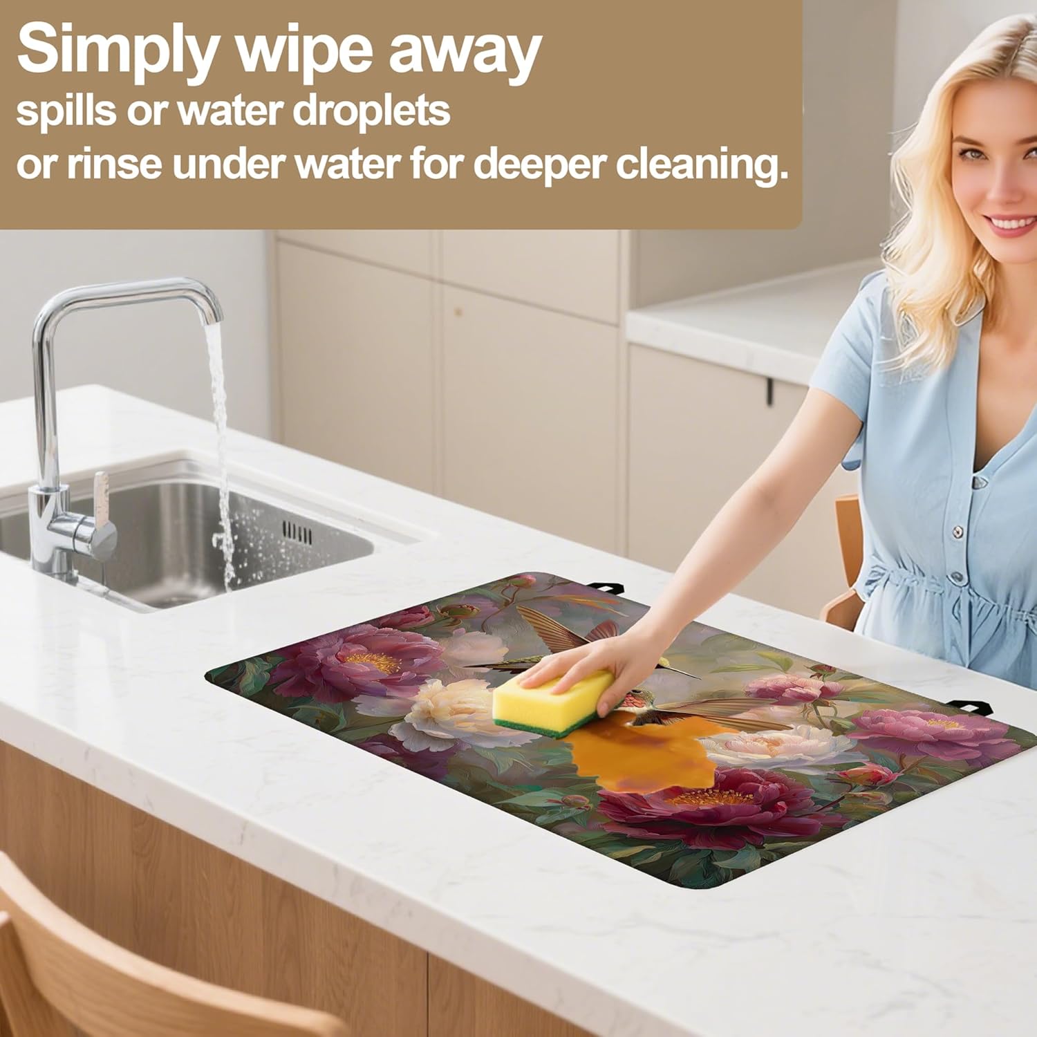 Vintage Hummingbird Stove Top Covers for Electric Stove,Peony Flower Floral Glass Top Cover Non-Stick Kitchen Pad for Gas Cooktop Washable Countertop Protector Mat Keep Stove Clean 28.5'' x 20.5''