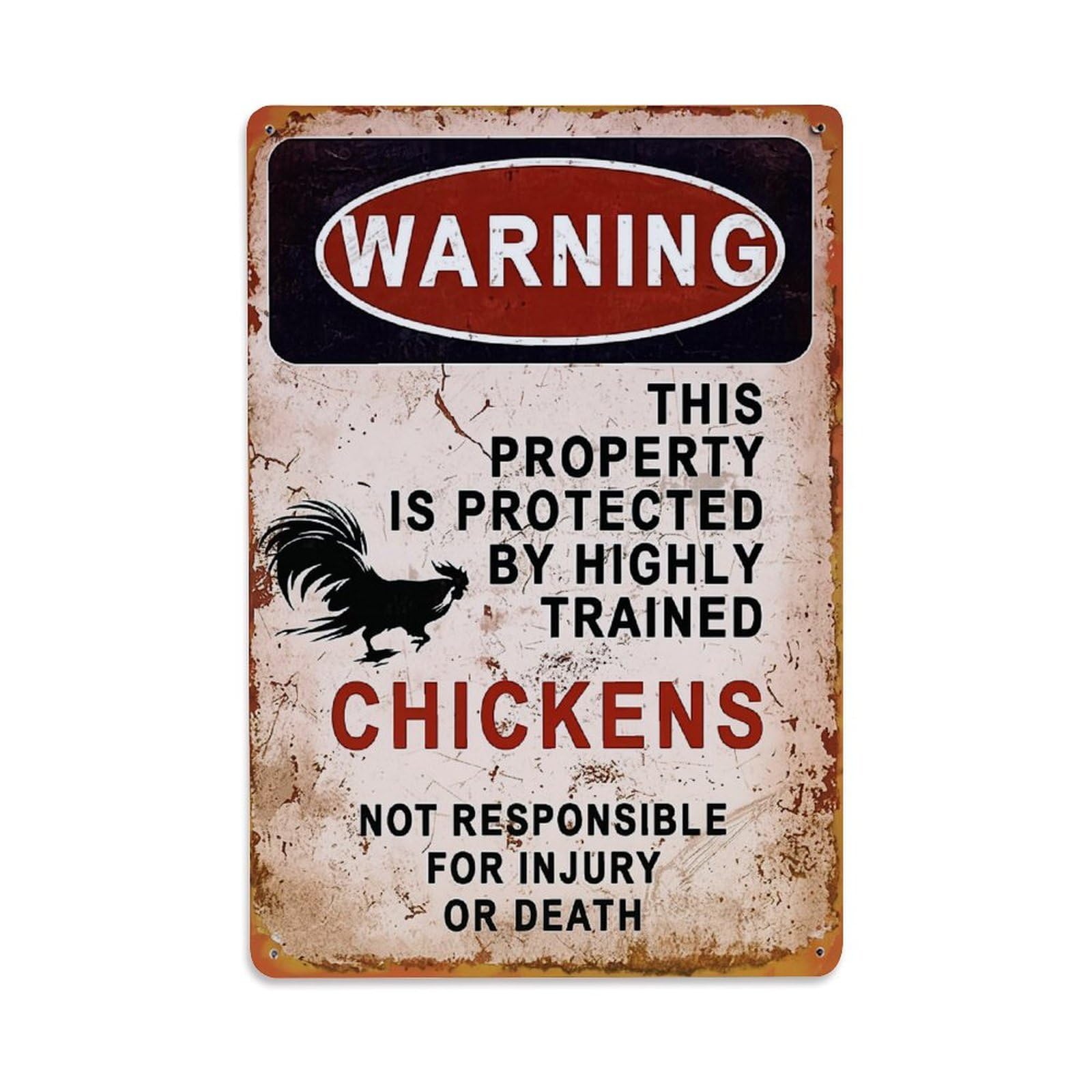 Jdfenggu Vintage Warning Sign With Rooster And Text Retro Metal Tin Sign, Decor Art Poster For Bar, Home, Man Cave, Kitchen, Laundry Room Gift 8X12inch