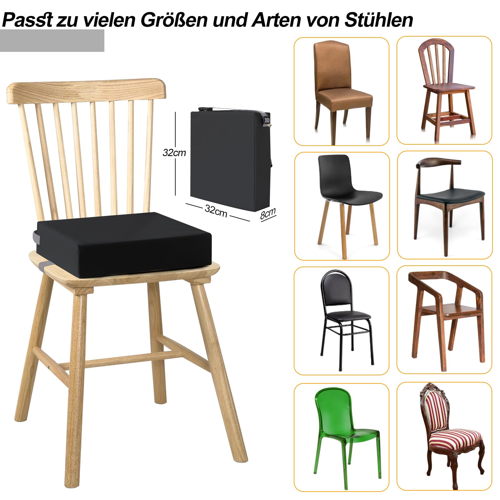 Sedia rialzata per bambini, in poliuretano, lavabile, smontabile, con 2 fibbie di sicurezza, antiscivolo, per tavolo da pranzo, baby booster Seat (nero)