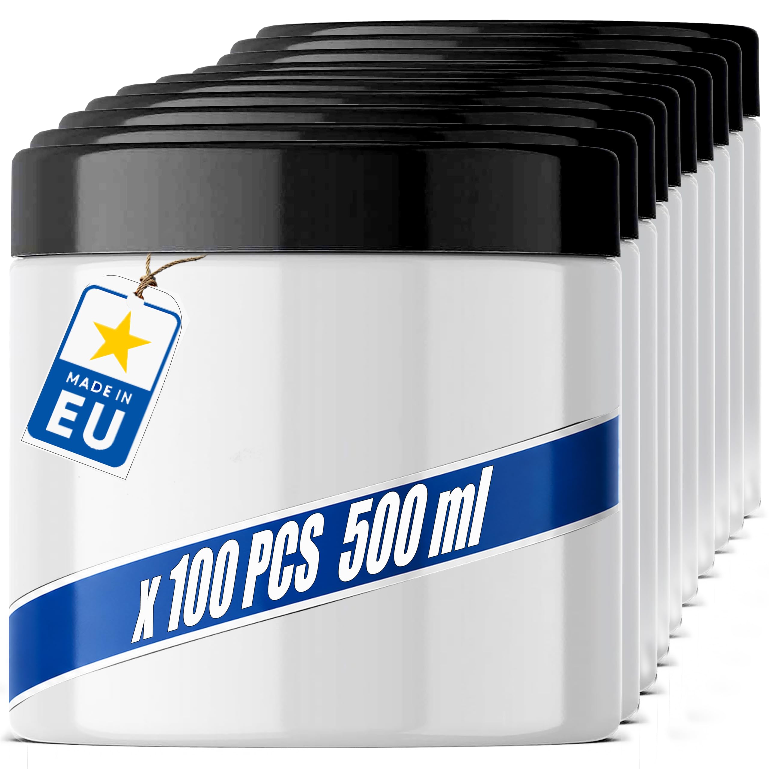 POSH Barattolo ermetico per alimenti, 100 x 500 ml, in PET per uso alimentare, con coperchio a vite, barattoli in plastica bianca con coperchio, per spezie, caffè, tè, erbe, contenitore rotondo