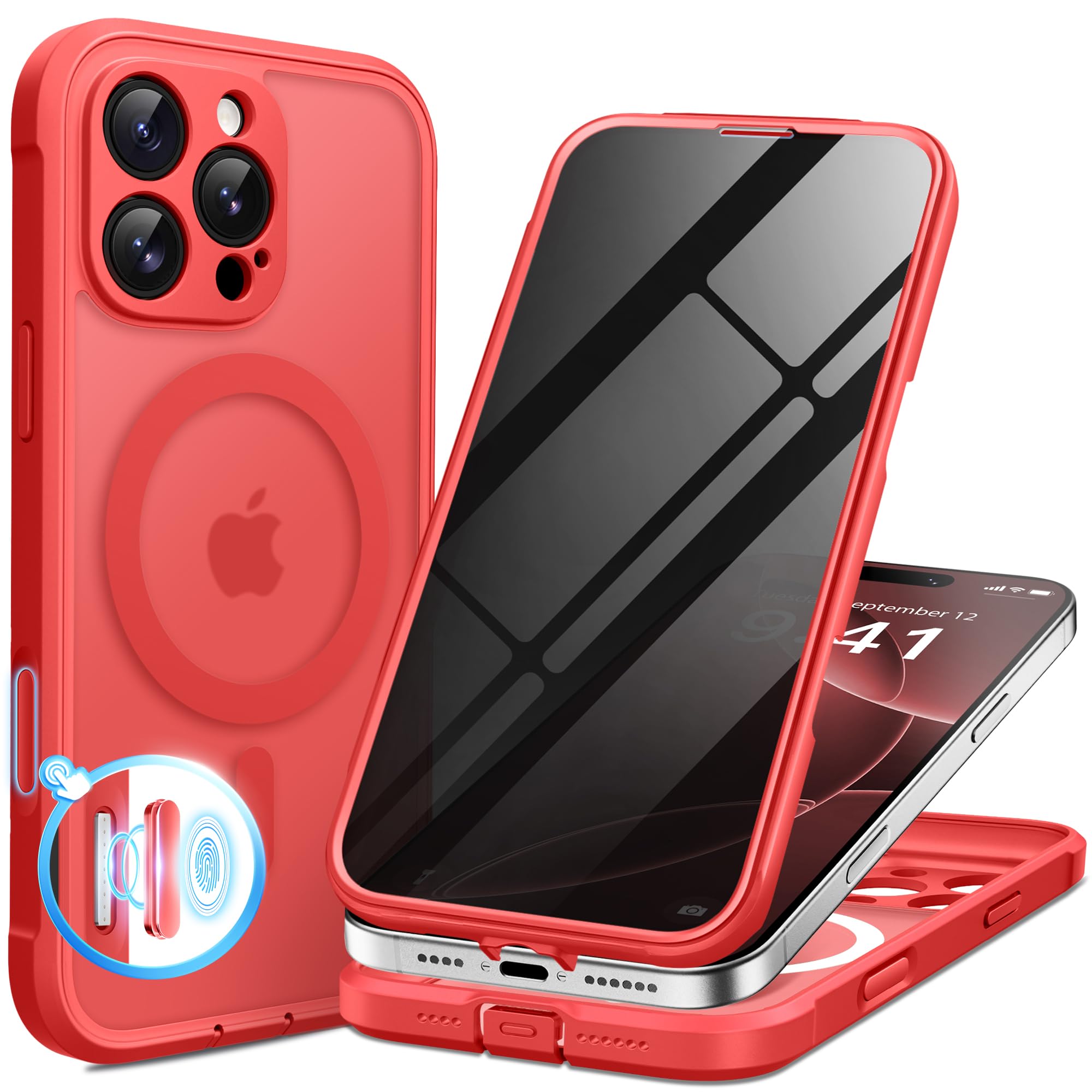 BERFY for iPhone 16 Pro Max Case, Compatible with MagSafe, Built-in Privacy Screen Protector and Camera Protection, Anti-Spy Full Body Shockproof