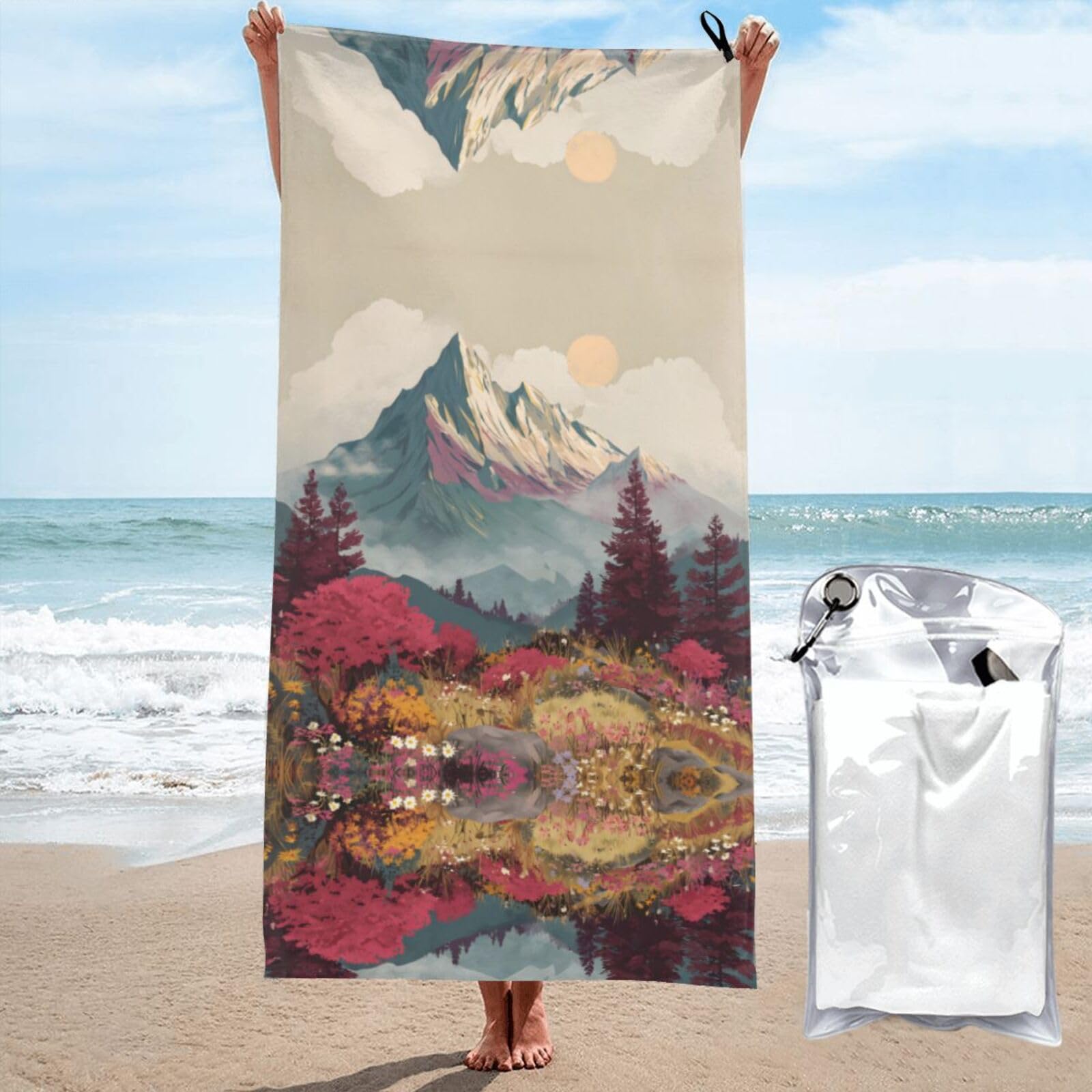 ESNAIUVCD Mountain Print Beach Towel, Microfibre Sauna Towel, Quick-Drying Fitness Towel, Lightweight And Thin Portable Sauna Towel
