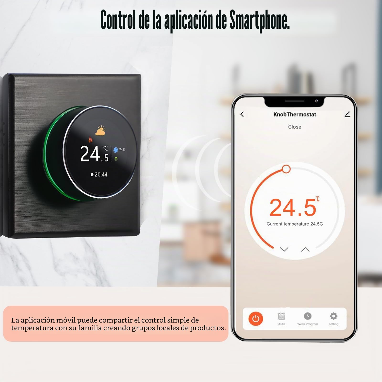 Termostato WiFi para Caldera de Gas,Inteligente termostato Control Botones,programable semanal/aplicación móvil/Control de Voz Compatible con Alexa/Google Home, 5A-Negro