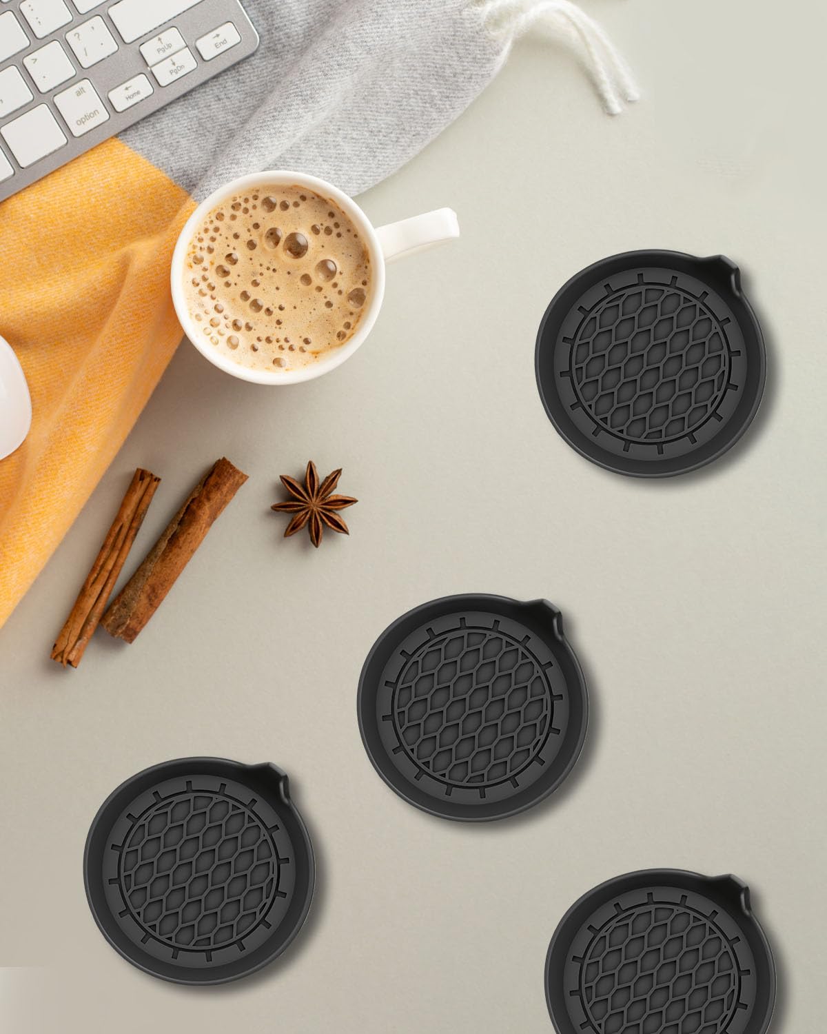 Car Cup Coasters 4 Pack Universal Non-Slip Cup Holders Embedded in Ornaments Coaster Car Interior Accessories Black Includes — view 3