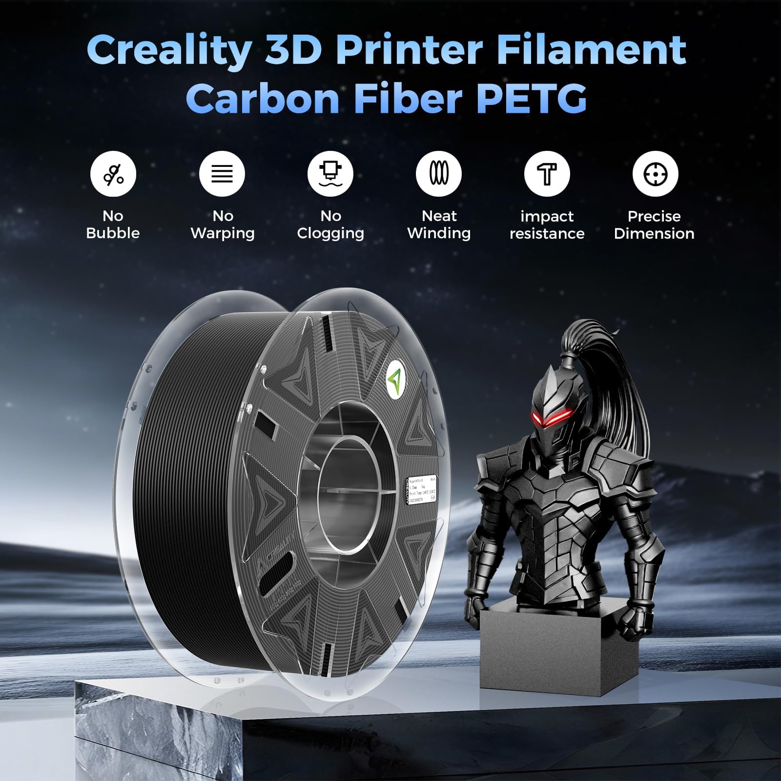 Creality Filament PETG en fibre de carbone - 1,75 mm - Hyper PETG-CF - 8 % de matériau d'impression 3D renforcé de fibre de carbone avec RFID, fibre de carbone PETG - Texture mate - 1 kg