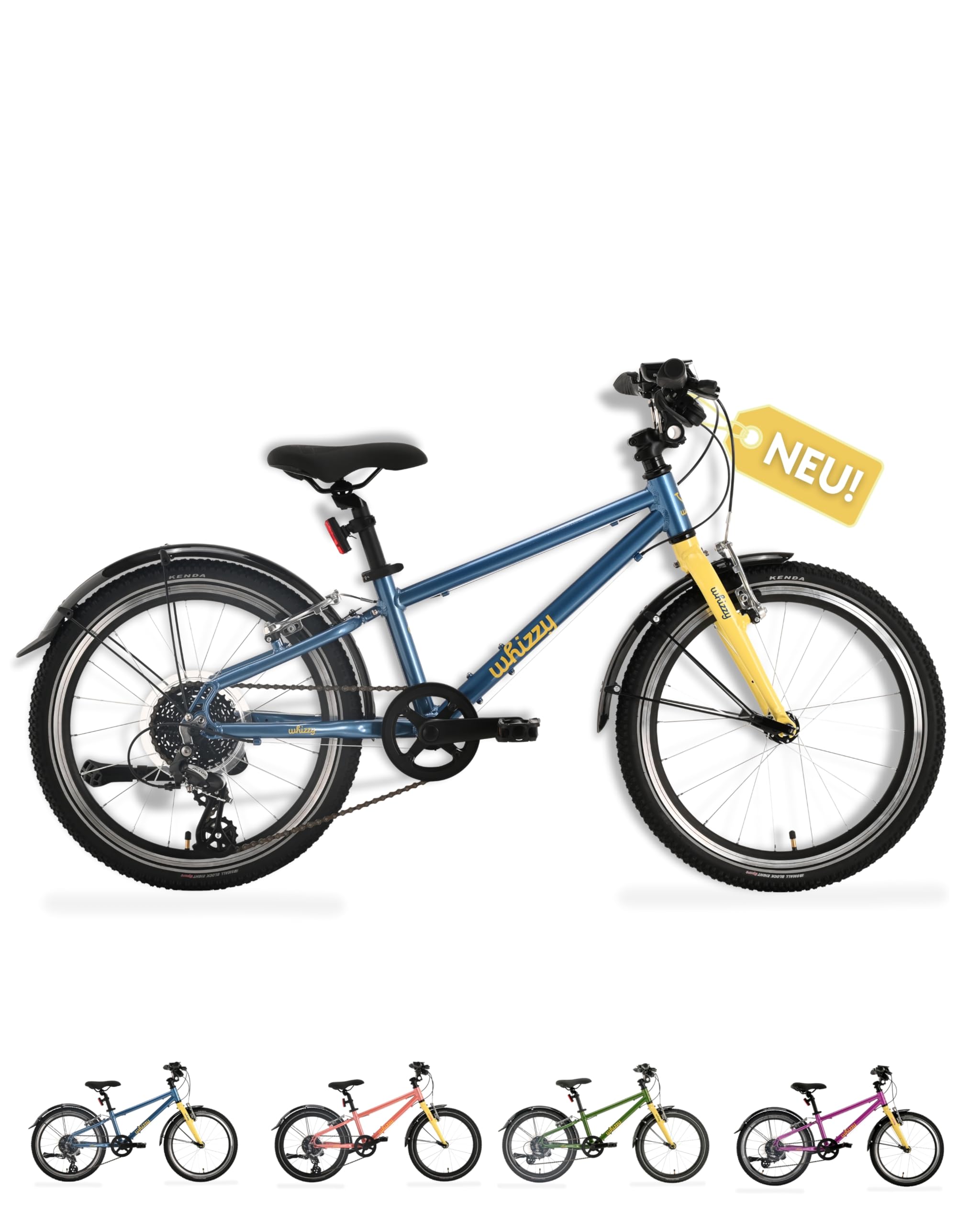 whizzy Kinderfahrrad 20 Zoll I Ocean I Stilvolles Fahrrad für Kinder ab 5,5 Jahren I Mädchen- & Jungen-Fahrrad mit Ständer, Schutzblechen & Licht I 9 kg leichtes Mountainbike mit Gangschaltung
