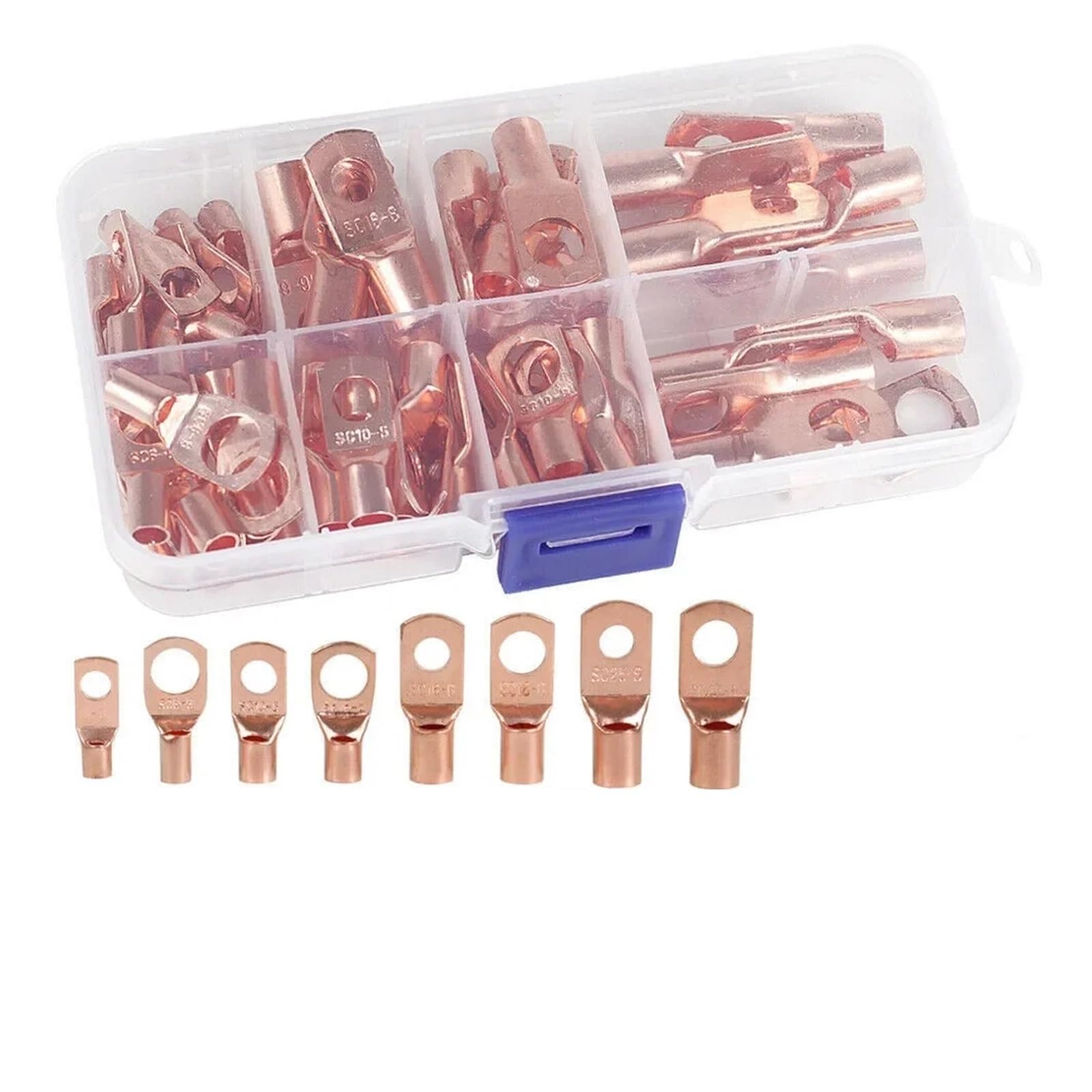 REIUAFWYGV 60pcs Copper Lug Ring Wire Connectors Cable Crimp Terminal SC6-6 SC6-8 SC10-6 SC10-8 SC16-6 SC16-8 SC25-6