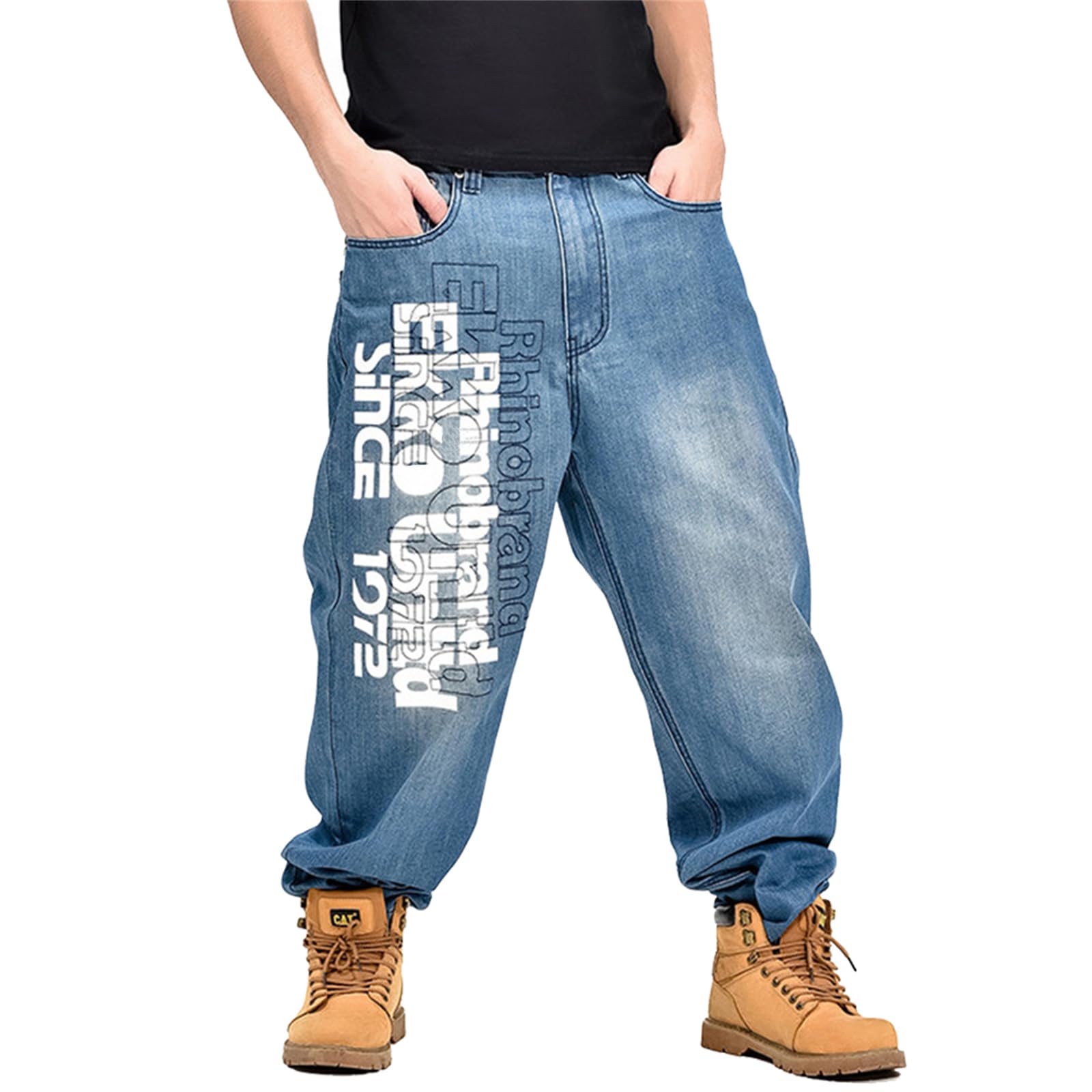 LUOBANIU Men's Baggy Jeans Relaxed Fit Hip Hop Streetwear with Embroidery Stretch Comfort for Dance & Skateboarding