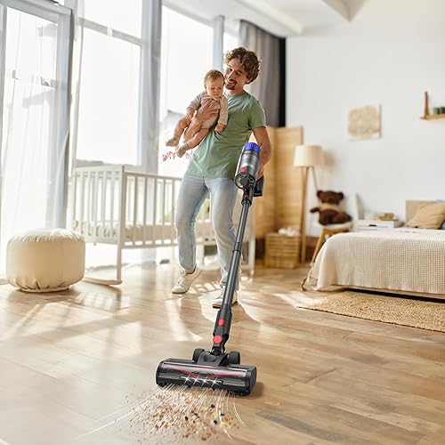 Miniatura 2 de Teendow Aspiradora inalámbrica, aspiradora de palo que maneja específicamente el pelo de mascotas, hasta 50 minutos, potente succión de 500 W,