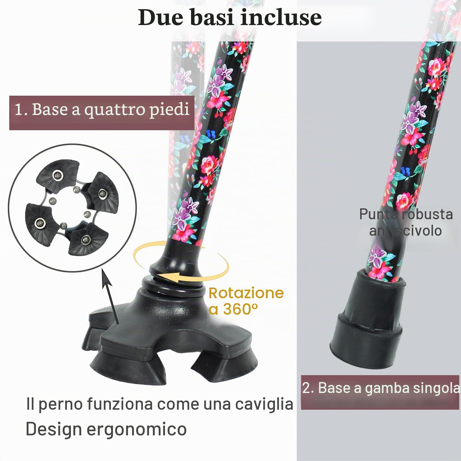 BeGrit Bastone per Anziani Telescopico Bastoni da Passeggio Donna Bastone Tre Piedi per Anziani Regolabile Bacchette per Camminare Autoportante Bastoncini da Passeggio 3 Piedi Regalo per Uomo Anziano