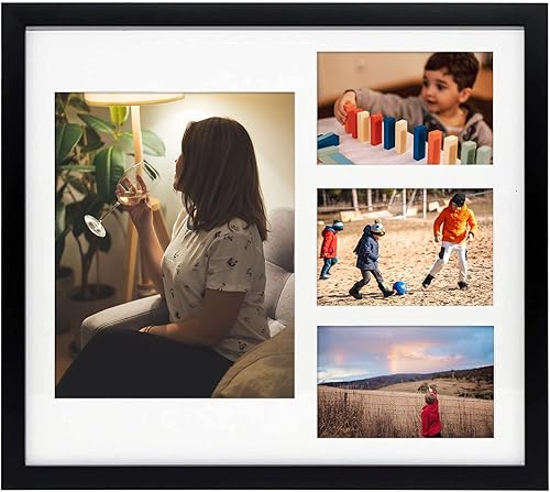 Golden State Art, Juego de 2 portarretratos de madera negra de 14 x 16 pulgadas, paspartú blanco para fotos de 8 x 10 y 4 x 6 pulgadas, vidrio