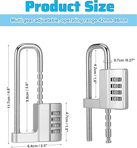 Miniatura 2 de Candado de armario de combinación de 4 dígitos con código en forma de U, candado ajustable de acero inoxidable con código, bloqueo de grillete largo