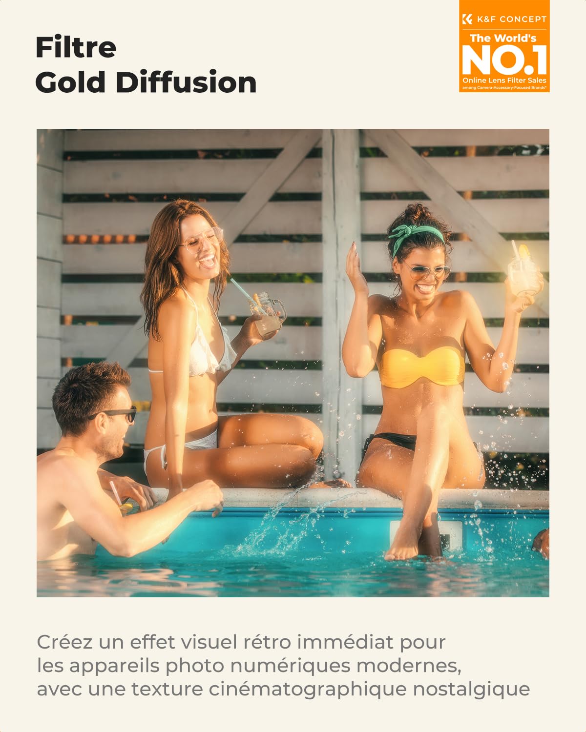 K&F CONCEPT 49mm Filtre Gold-Mist Diffusion Effet Cinématique Spécial et Chiffon de Nettoyage pour Objectif Appareil Photo Numérique