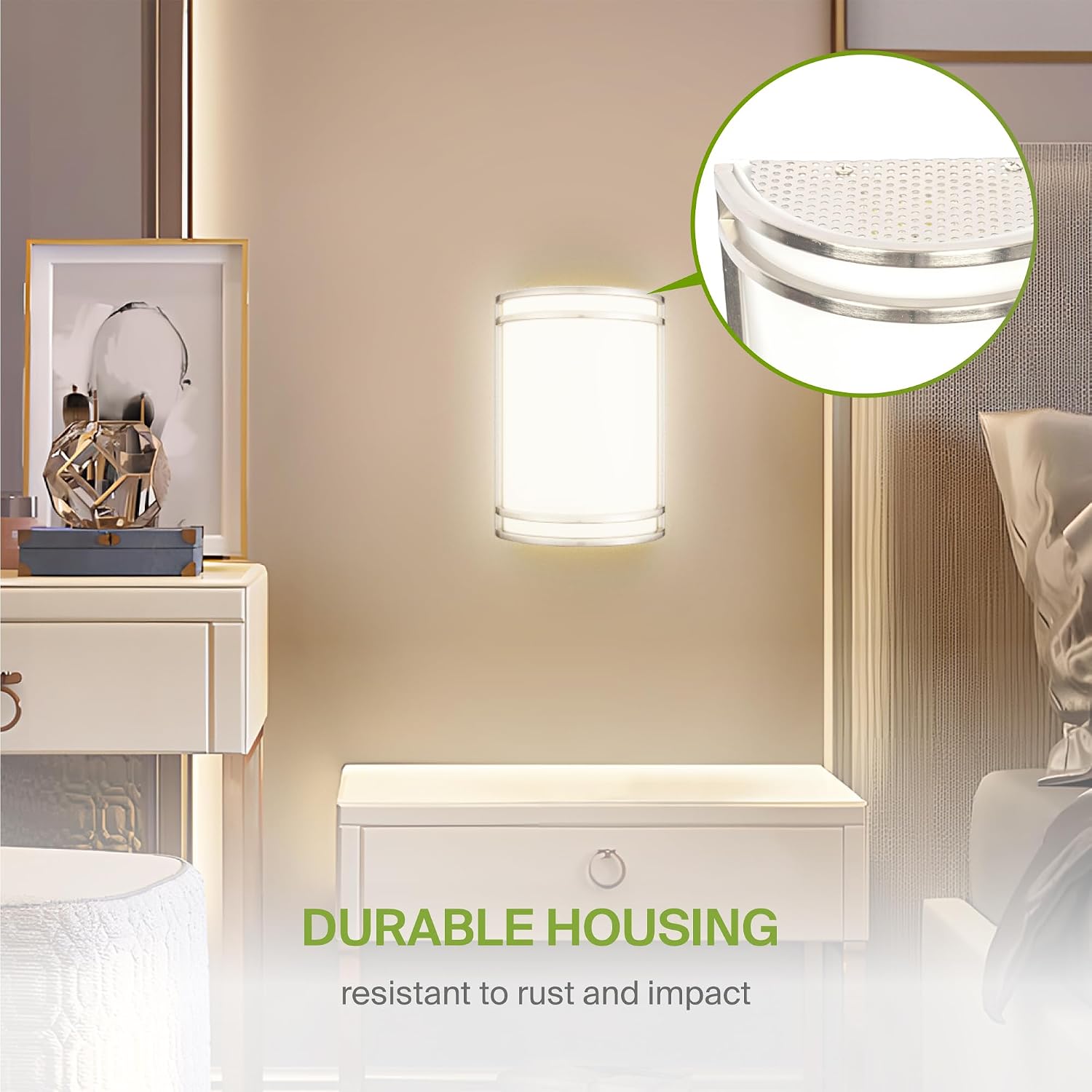ASD LED Indoor Wall Mount Light Fixture - 8 Inch 15W Modern Interior Nickel Dimmable Wall Sconce Light - ETL 3000K 4000K 5000K Adjustable - Hallway, Bedroom LED Wall Lights