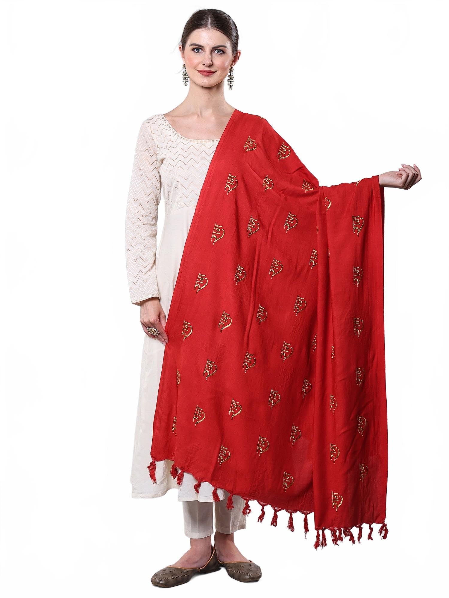 exotic india Women's Polycotton Prayer Shawl with Woven Ram and Zari Thread Embroidery Ethnic Design Pooja Stole, Scarves-picture-35