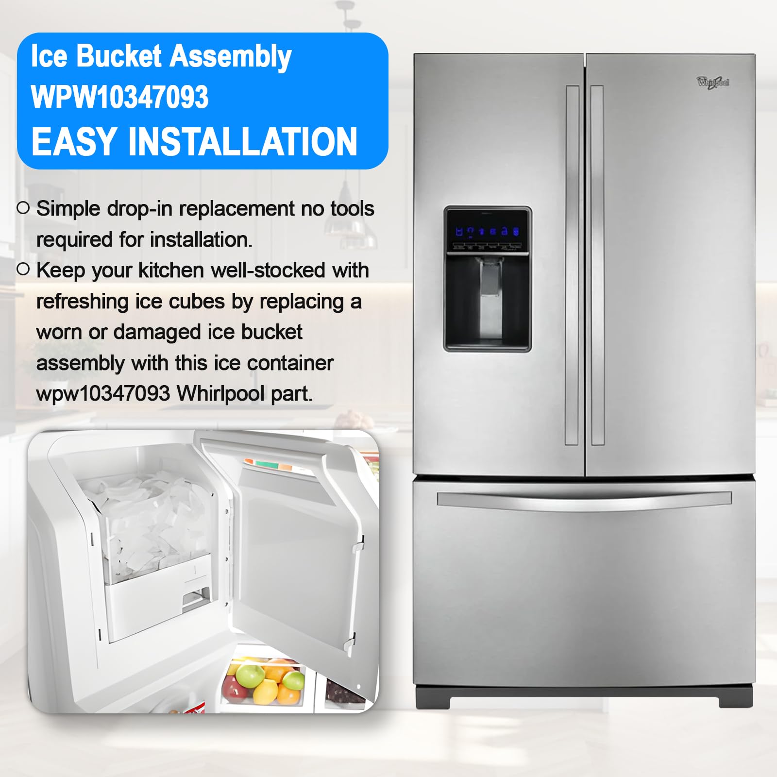 Whirlpool Fridge Ice Maker Replacement Ice Bucket Assembly - Main Image