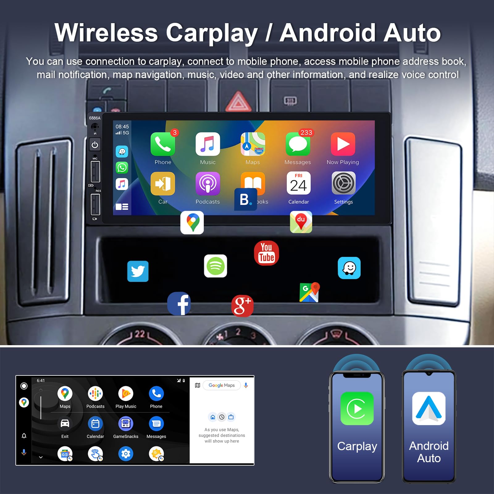 Hodozzy Wireless Carplay Radio 6.86 Pollici - Dettaglio