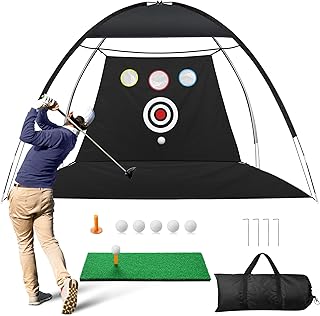 Golf Net, 10x7ft Golf Practice Net Backyard Driving, Golf Driving Range, Golf Swing Net, All in 1 Home Golf Hitting Aid Nets with Target/Golf Mat/Balls/Tee/Bag - Gift for Men boy/Golf Lovers