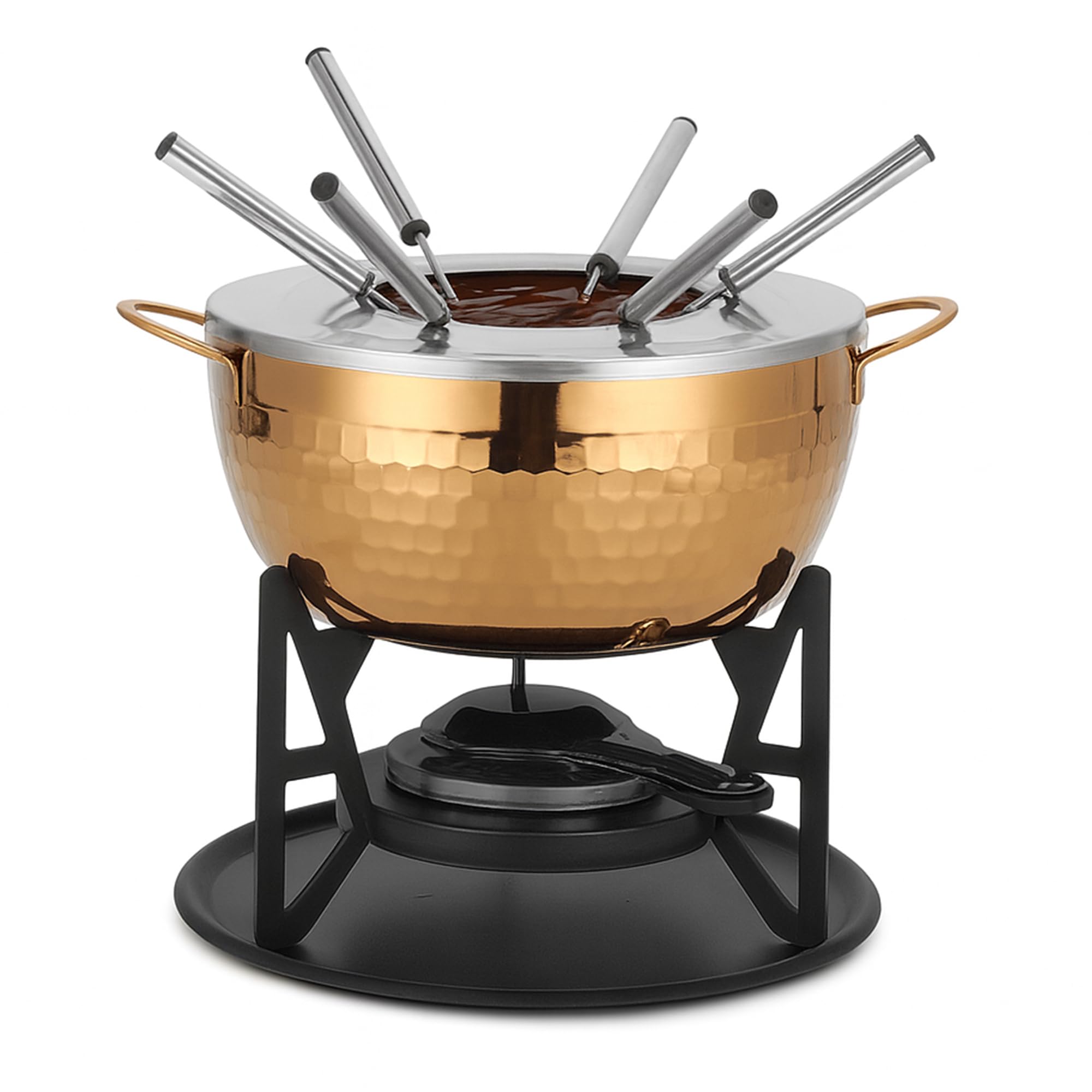 Silk Route Home - Set per fonduta in acciaio inox, 6 forchette per formaggio e cioccolato, con finitura dorata, regalo divertente per feste