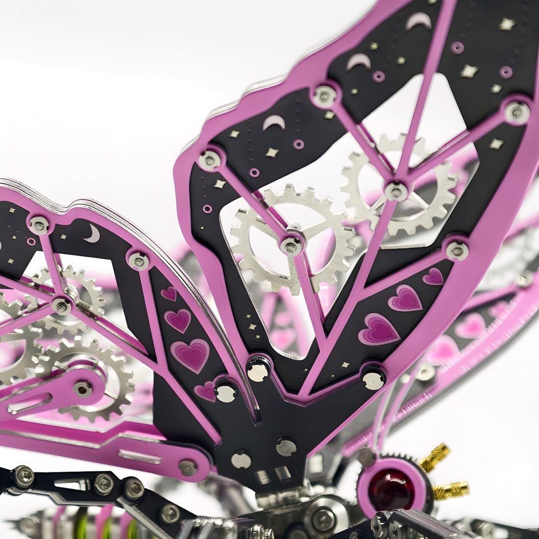 3D Metal Mechanical Butterfly Model Kit, Colorful Simulated Butterfly DIY Assembly Puzzle, Decorative Collectible Display Ornament(Pink)