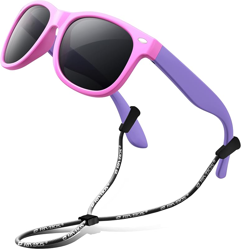 RIVBOS Kids Sunglasses Polarized Rubber UV Protection with Glasses Strap for Boys Girls Baby and Children Age 3-10 RBK004-2