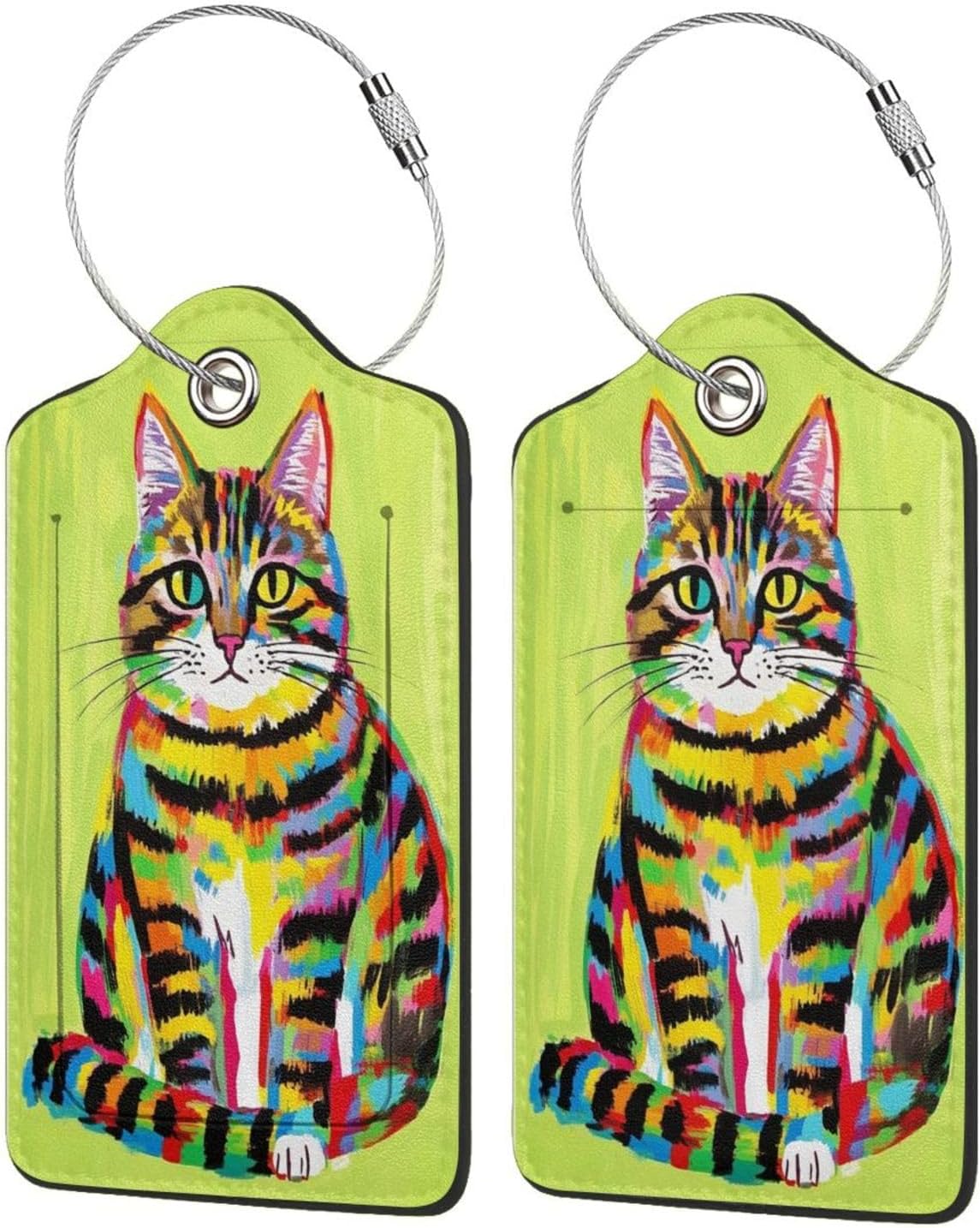 4 Pack Luggage Tag for Suitcase,Cute Cat PU Leather Baggage Tags with Privacy Name ID Address Labels and Durable Steel Loop for Women Men Travel