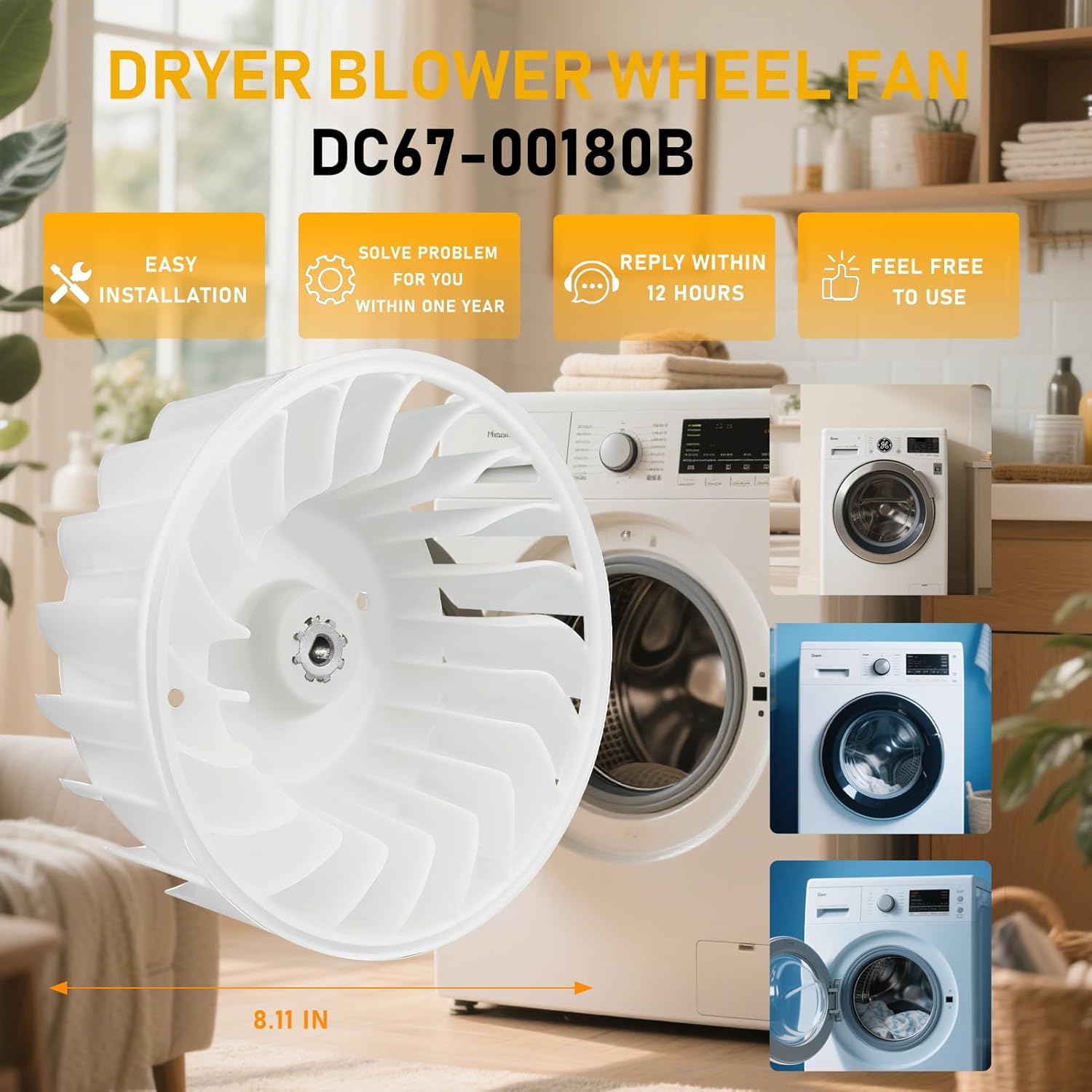 DC67-00180B Dryer Blower Wheel Fan Replace DC67-00180A PD00002104 2310018 AP5324177 Dc67-00180B Wheel for Samsung Kenmore Dryer Blower Wheel 1-Year QA