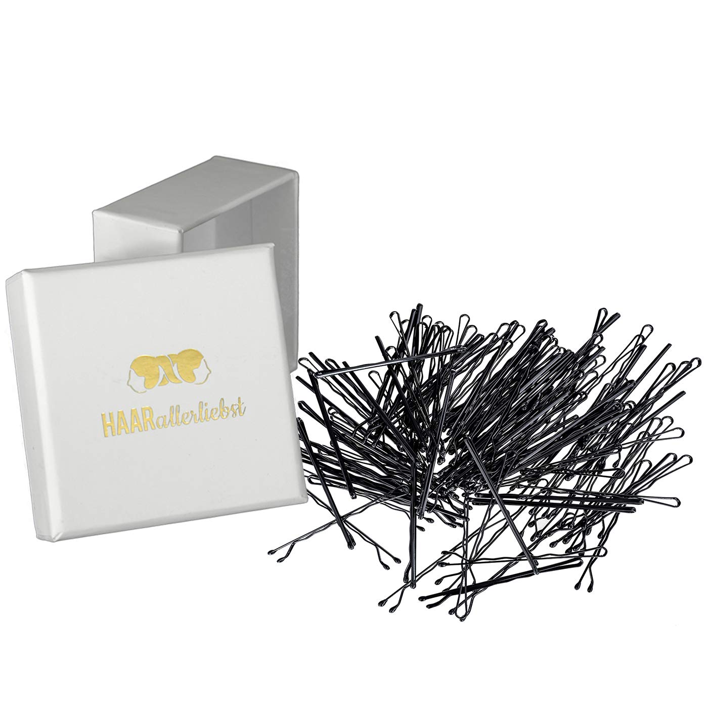 HAARallerliebst Hair Clips (Black, Pack of 50, 5 cm) with Box for Storage (50; Box Colour: White), 50 count (Pack of 1)