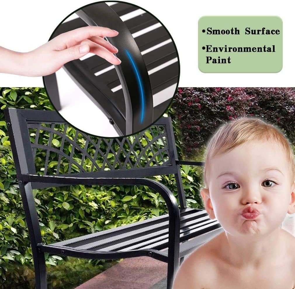 Garden Bench Patio Bench Metal Bench, Outdoor Porch Bench with Armrests Black Park Bench Cast Iron Sturdy Steel Frame Furniture Chair for Park Yard Front Porch Path Lawn Work Entryway, 400lbs : Patio, Lawn & Garden