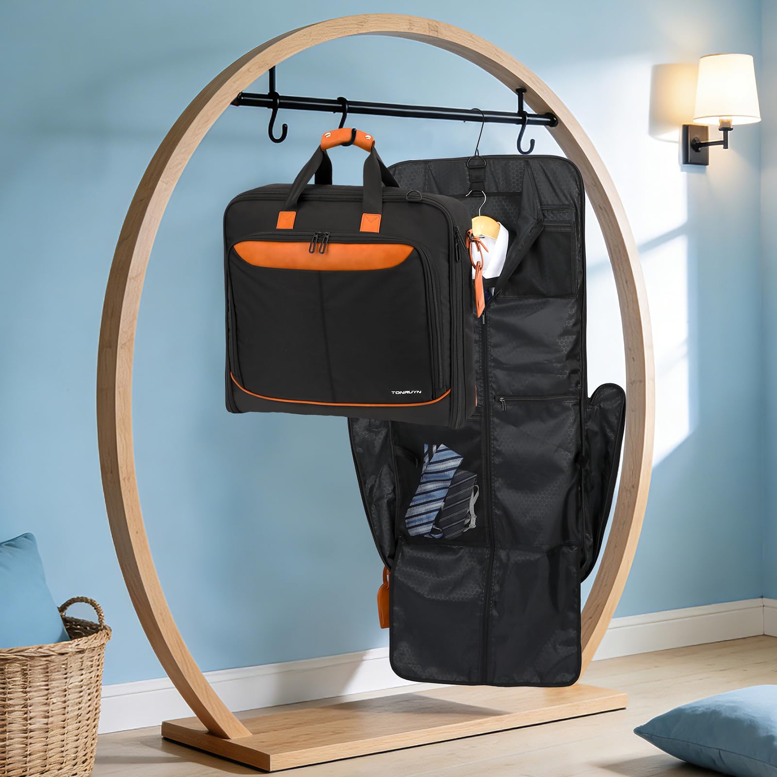 Borsa Porta Abiti da Viaggio per Uomo e Donna Borse Porta Camicie da Viaggio per Viaggi D'affari Valigia Appesa 2 in 1 con Tracolla, adatta a Laptop da 15,6 Pollici, Nero