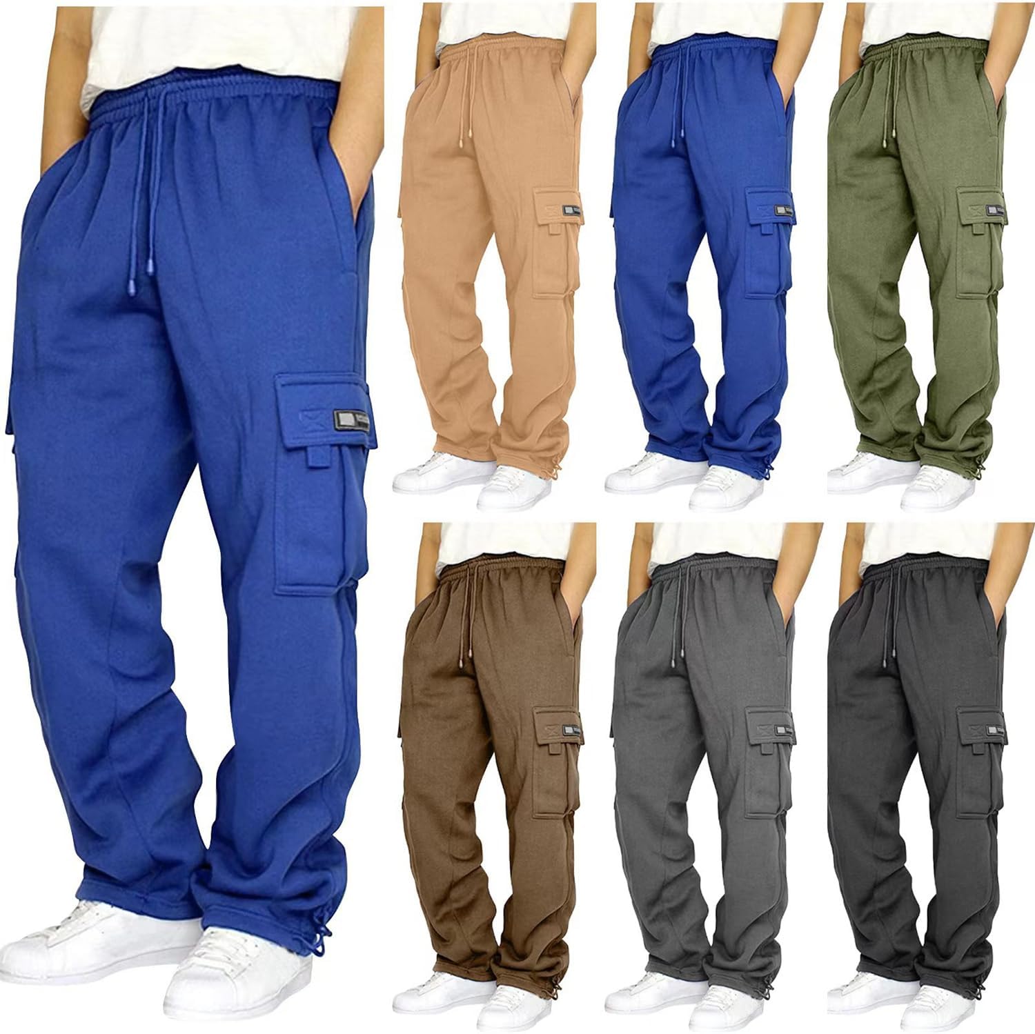Men Yoga Sweatpants Pants with Pockets Loose Fit Open Bottom Straight Leg Lounge Workout Pants