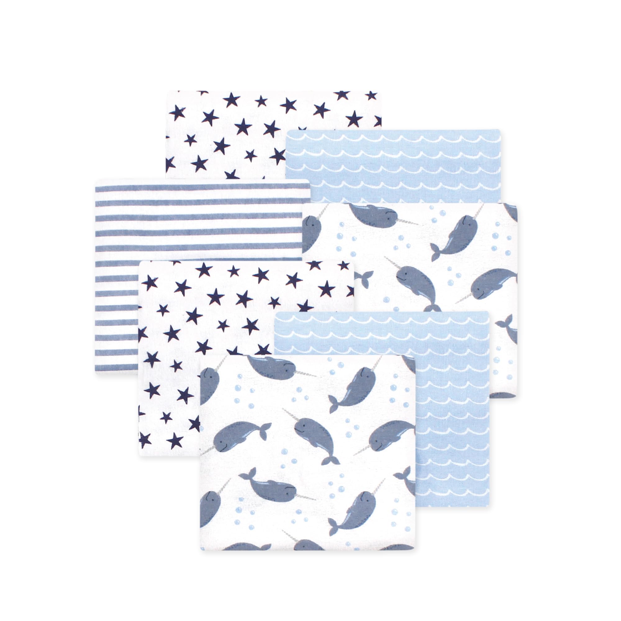 Little Treasure Hudson Baby Cotton Poly Flannel Receiving Blankets Multipack, Blue Narwhal, 30x30 inches