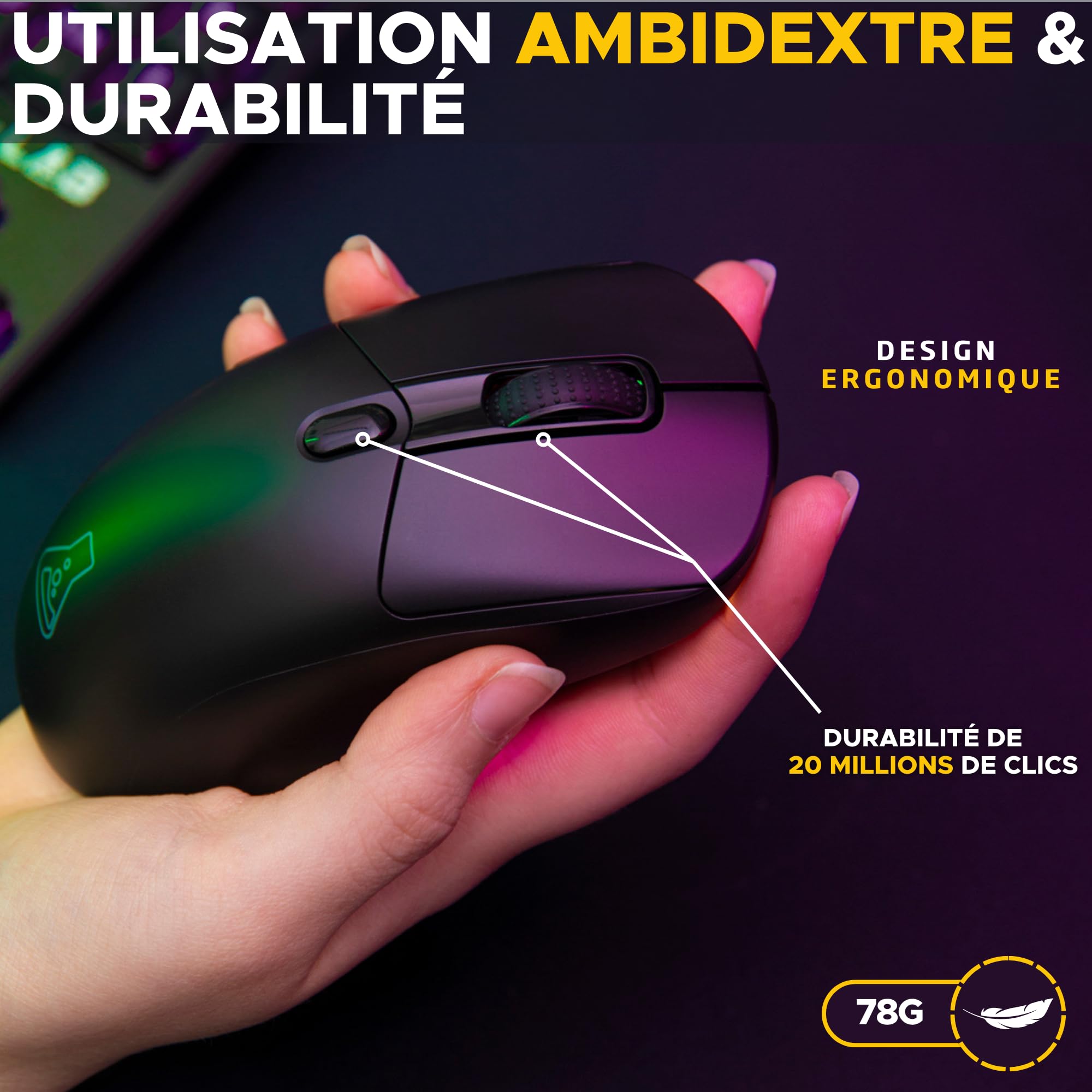 The G-Lab – Kult Titanium - Souris Gamer sans Fil Rechargeable - Souris Bluetooth/USB 2.4/Filaire Triple Mode, RGB, 12 000 DPI, 100h d'Autonomie, 100% Personnalisable - PC/PS4/PS5/XBOX - New