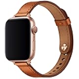 Slim Bands Compatible with Apple Watch Band 42mm 41mm 40mm 38mm, Women Genuine Leather Replacement Thin Strap for iWatch SE 3/2/1 Series 11 10 9 8 7 6 5 4 3 2 1 (Brown/Rose Gold)