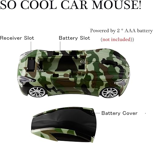 Miniatura 4 de elec Space Ratón inalámbrico, mouse con forma de automóvil con faros LED, mouse de 2.4 G para niños con receptor USB, 1600 DPI lindo mouse para