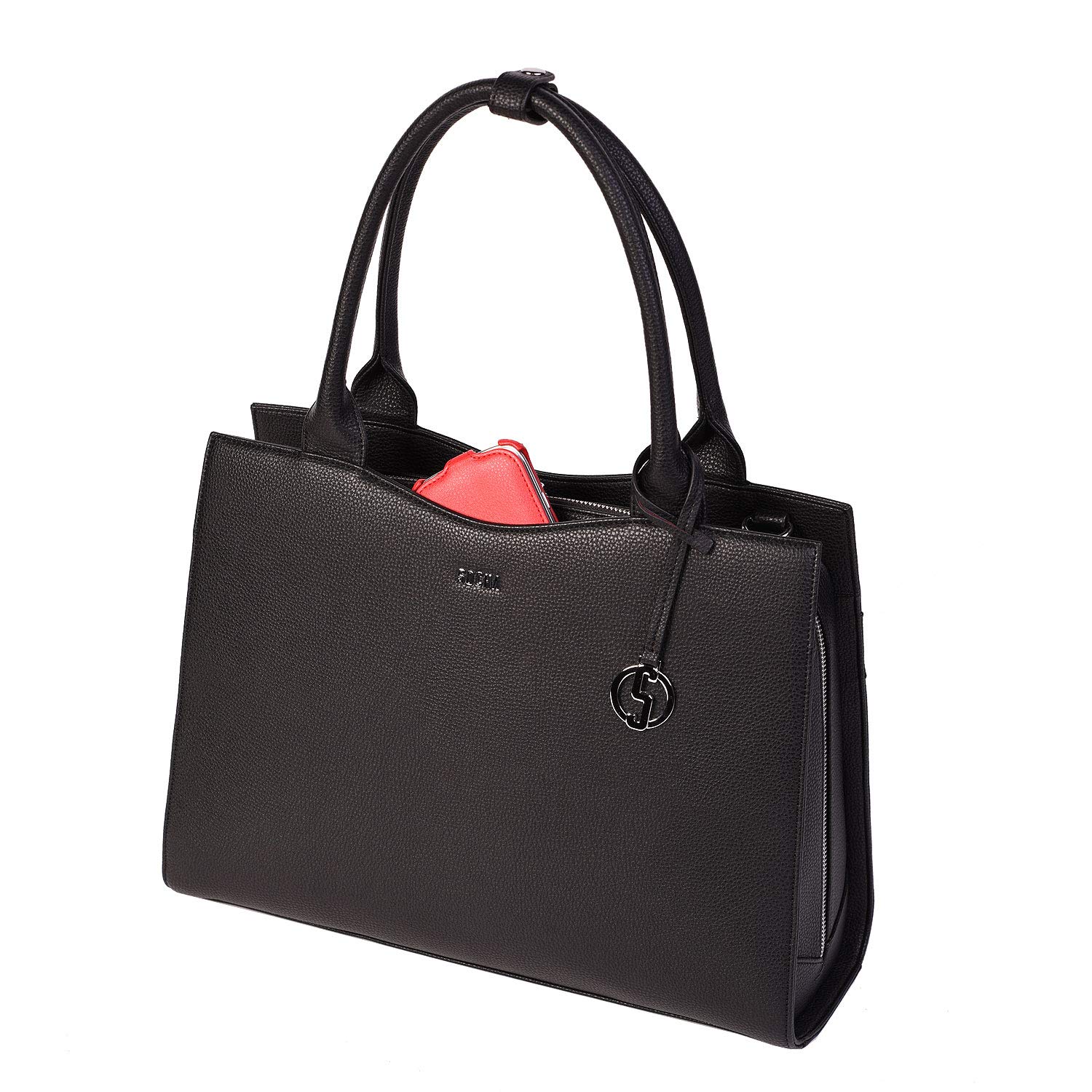 Socha Laptoptasche Damen/Businesstasche Frauen/Notebooktasche mit Tragegurt - Elegant - Extra leichte Synthetik - Deep Black Midi - 14 Zoll Schwarz