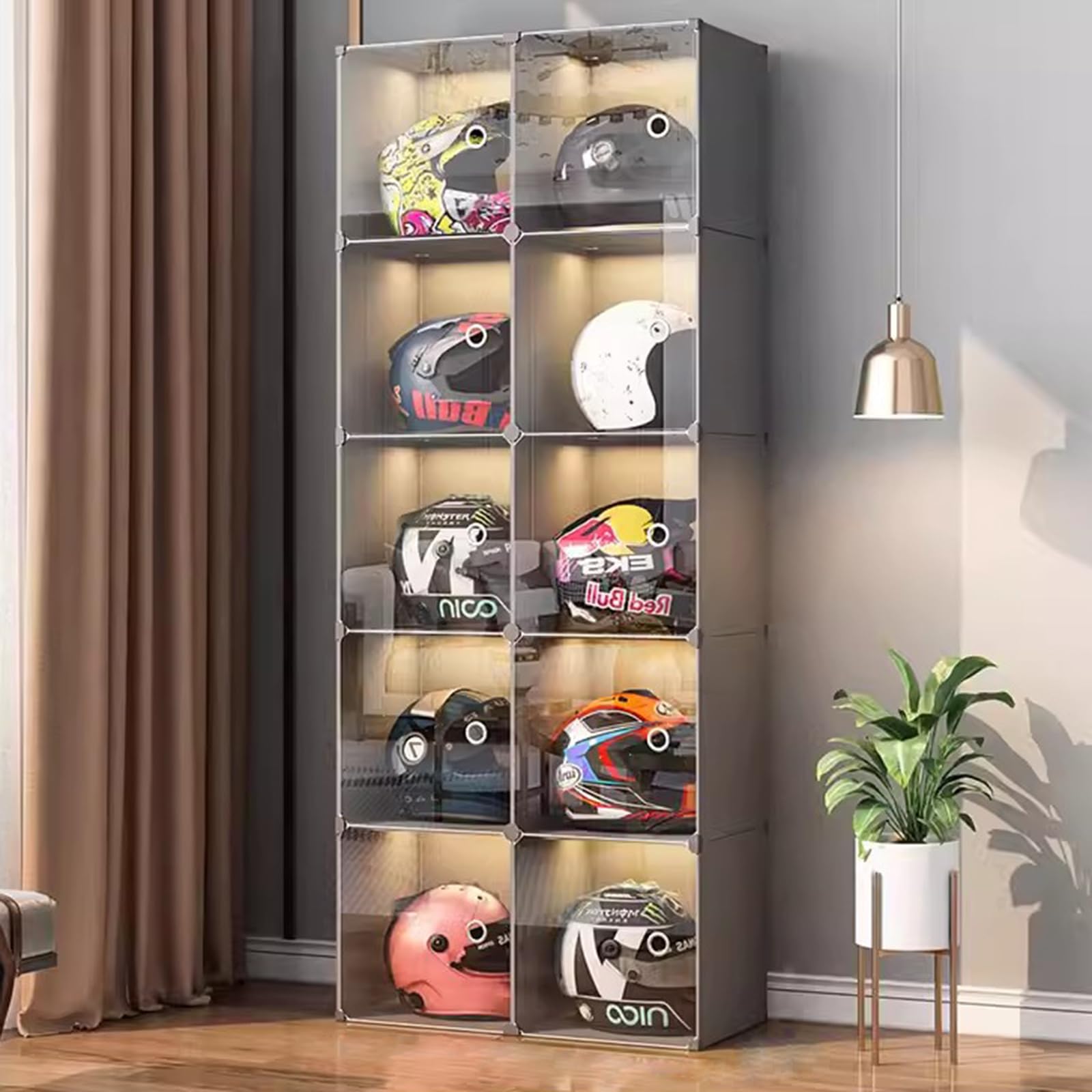 Amazon｜オートバイヘルメットホルダー帽子収納コンテナ、床置きメタル