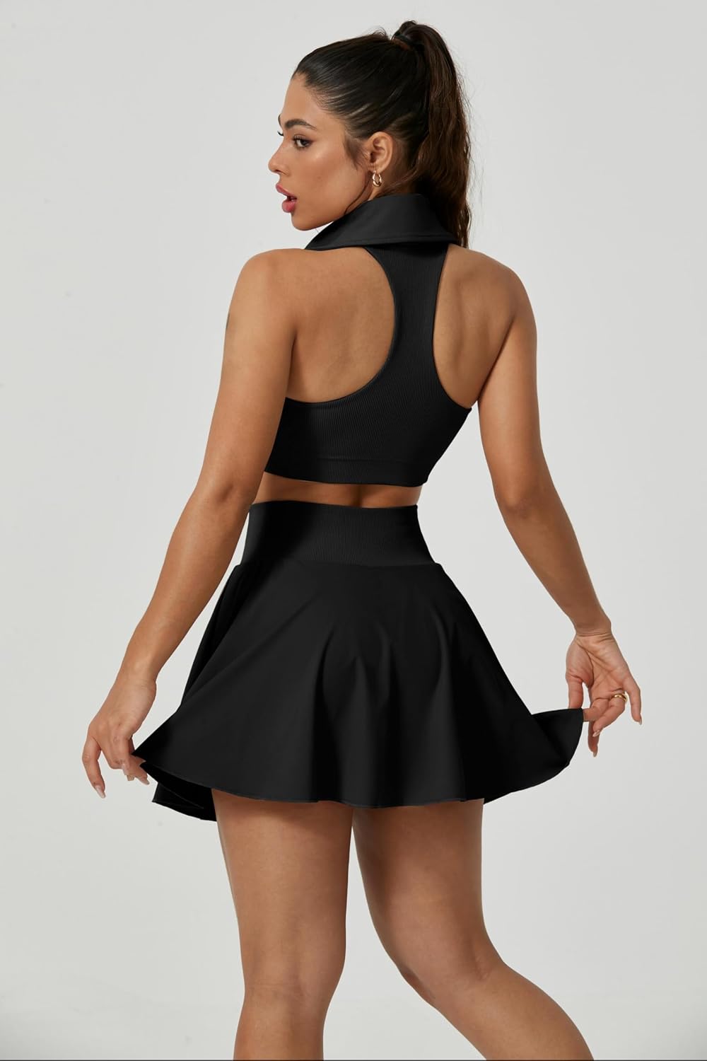 Black Tennis Skirt Skorts for Women with Pockets Athletic Girls Mini Golf Skirts for Women with Shorts for Running