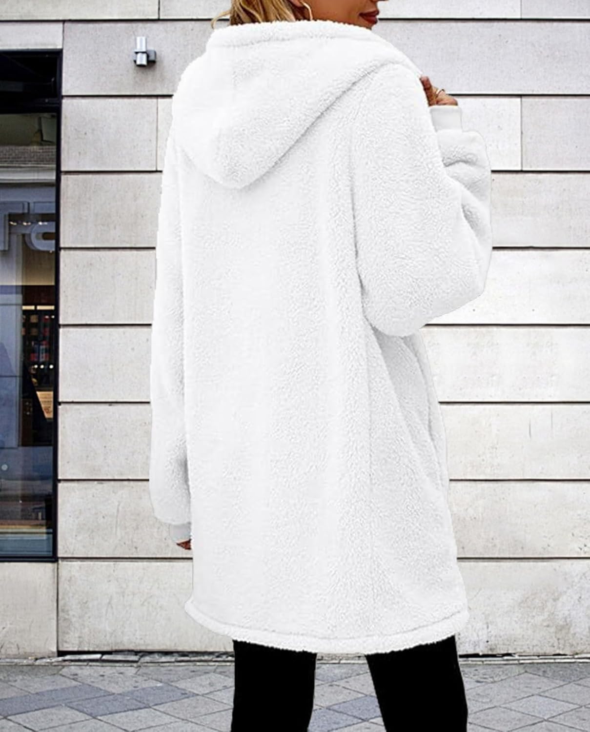 Scapodo Women's Oversized Fleece Jacket Hooded Zip-Up Cardigan Coat with Pockets Warm Winter Casual Wear for Vacation - Image 5