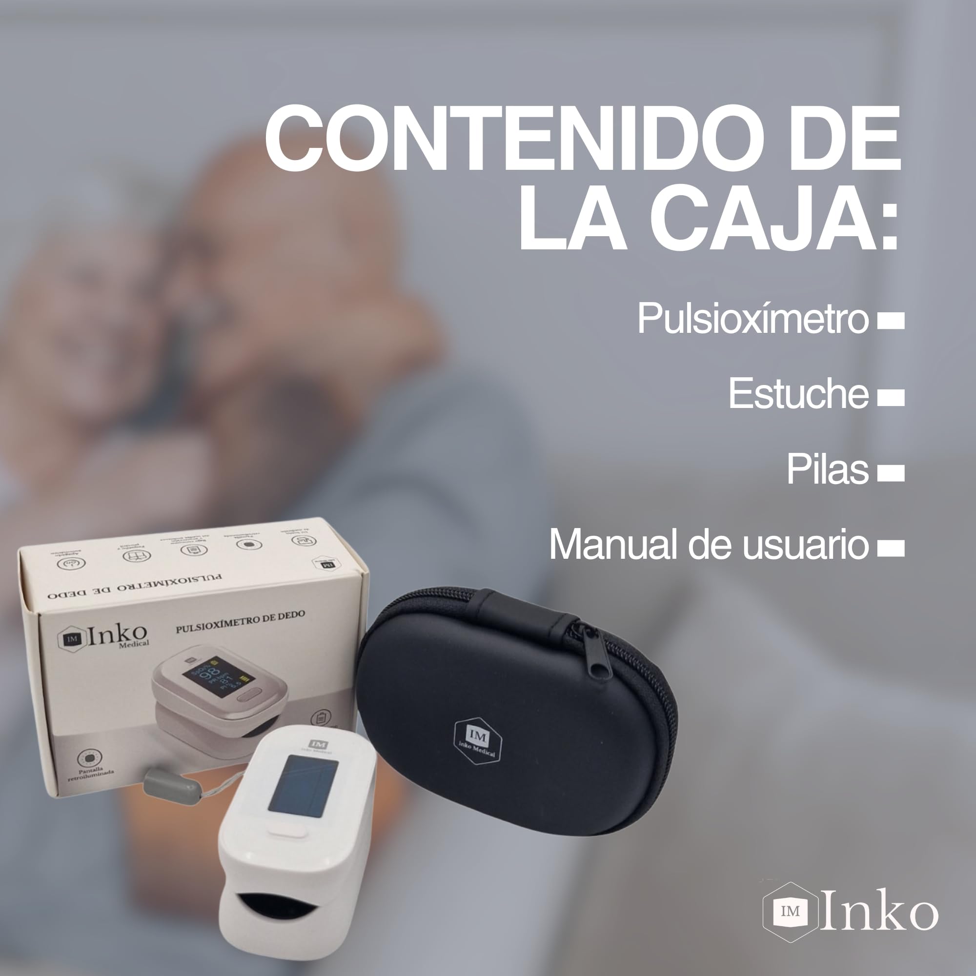 Pulsioxímetro de dedo Inko Medical con Indice de Perfusión, Lectura más Exacta, Oxímetro Dedo Profesional