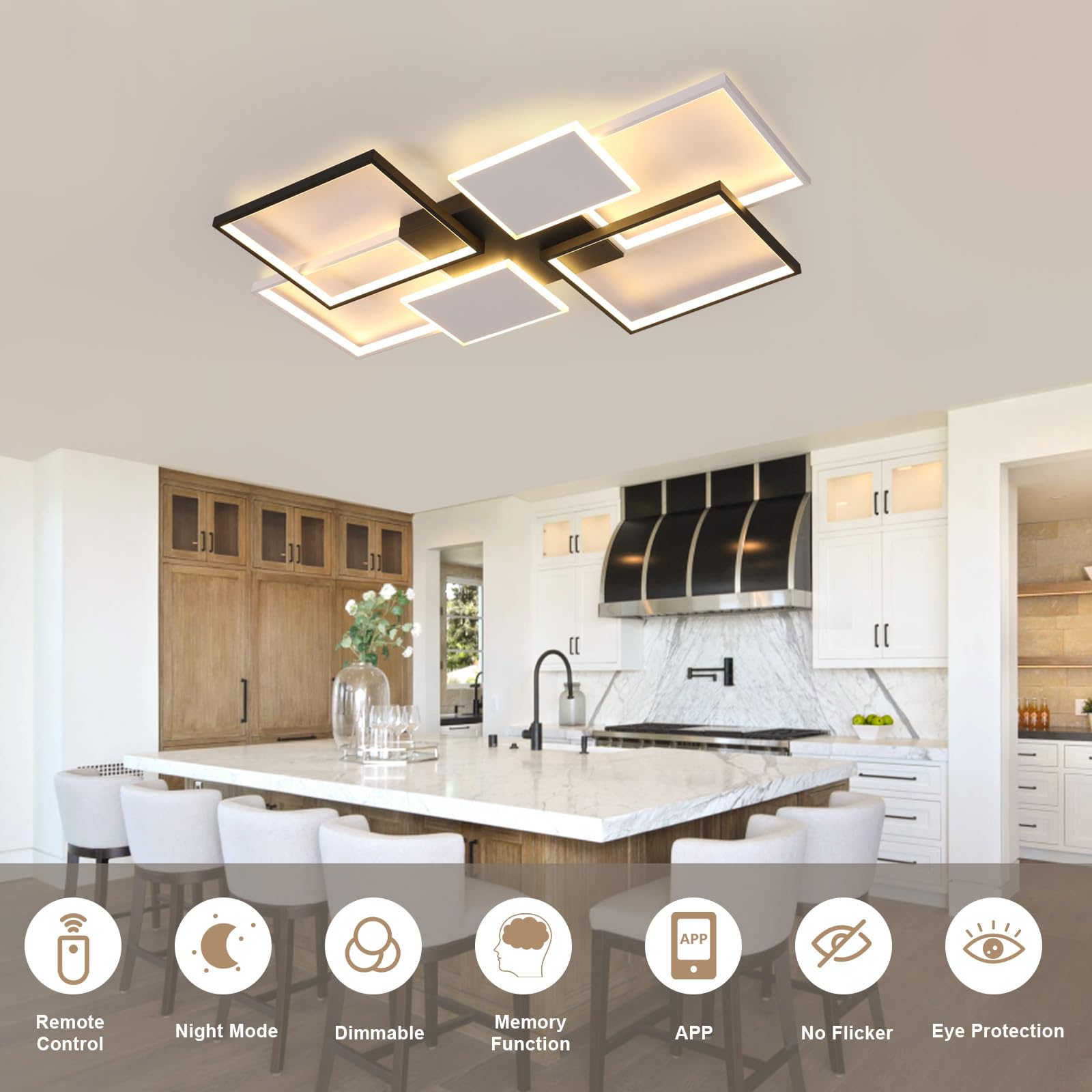 Plafoniera LED da Soffitto 110CM, 72W 8100LM Lampada Dimmerabile con Telecomando, 3000K-6000K, per Camera da Letto, Cucina, Soggiorno, Studio, Nero+Bianco