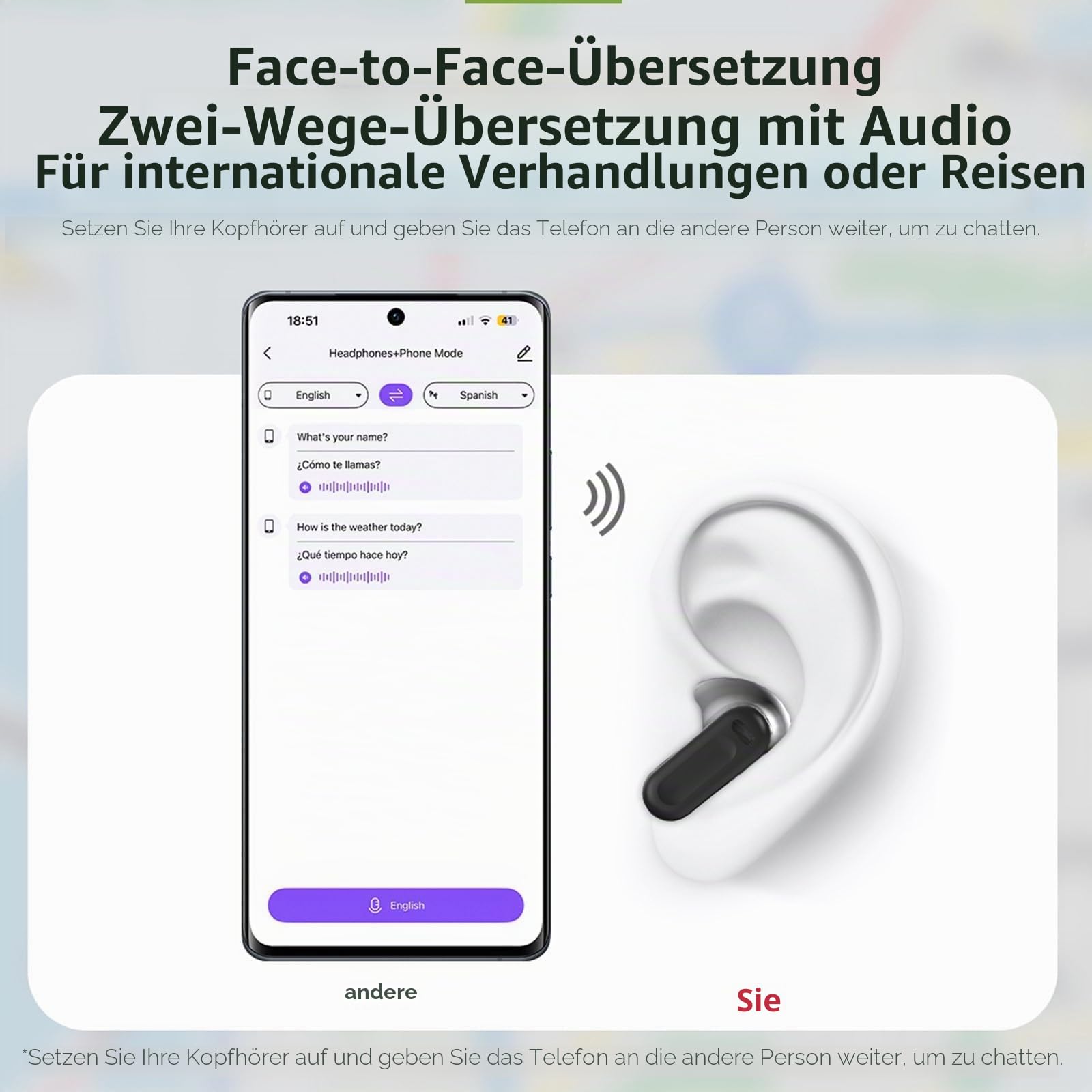 2025 NEUE NE20 AI-Übersetzer-Ohrhörer Echtzeit, 3-in-1 Bluetooth 6.0 Übersetzer-Kopfhörer mit 6 Übertragungsmodi, LCD-Touchscreen für 135 Sprachen/Akzente, 60 Stunden Spielzeit für Reisen
