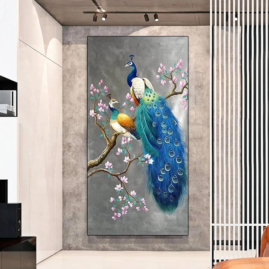 Amazon.co.jp: 北欧の動物のカラフルな孔雀のキャンバスの絵画モダンな