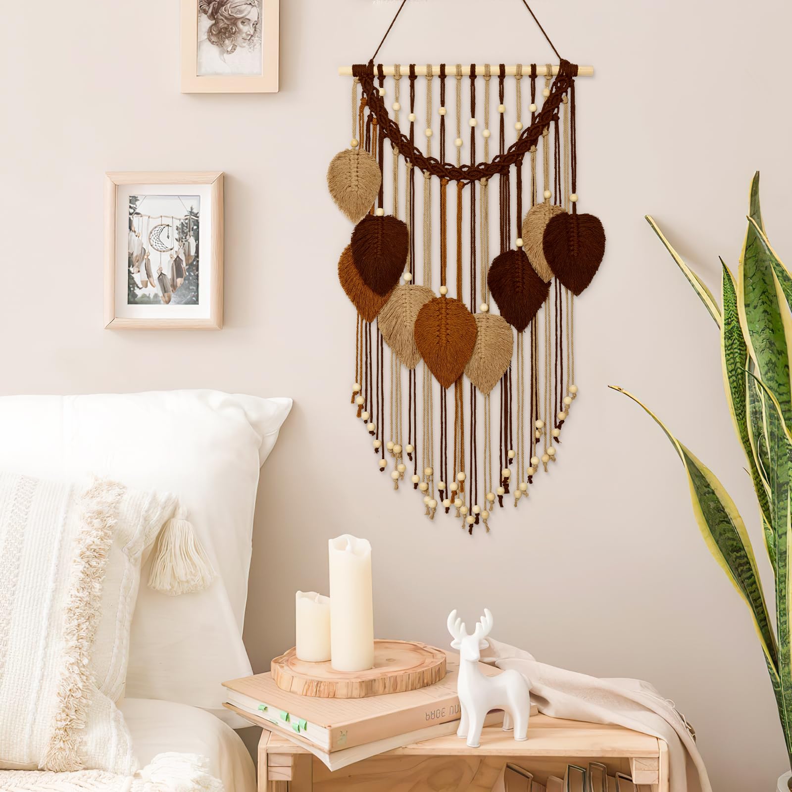 Handgemaakt Boho Wanddecoratie Blad Groen Woonkamer Avoik Macramé Wandtapijt – Handgemaakt Boho Blad Decoratie Voor Woonkamer Of Slaapkamer Woonkamer Slaapkamer Kunst