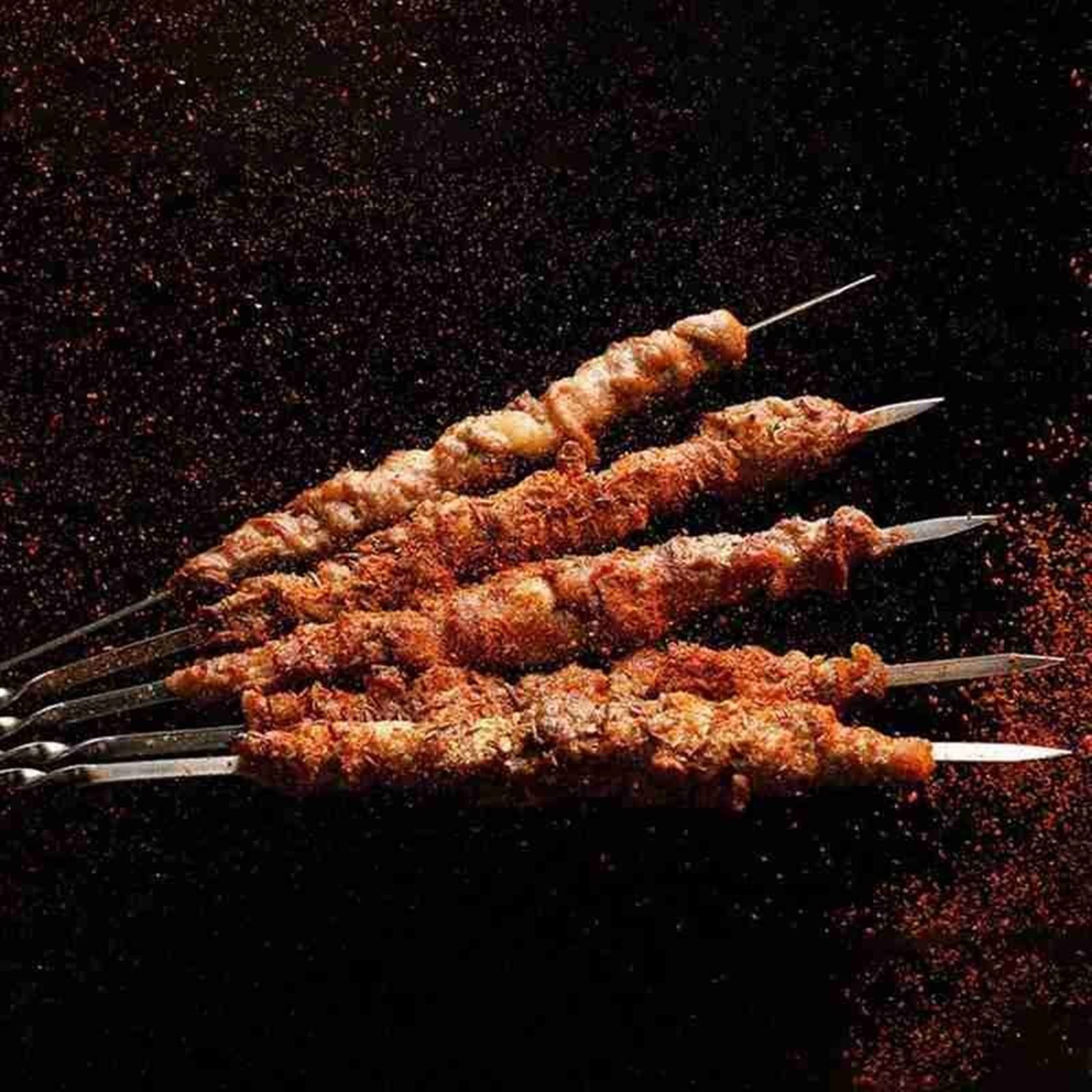 10pcs Utensili per barbecue Barbecue in acciaio Segno Spiedini di agnello Segno di ferro Ago per arrosti Spiedini arrostiti piatti Strumenti per braciere di carne (Color : 33cm 10pcs) (28cm 10pcs)