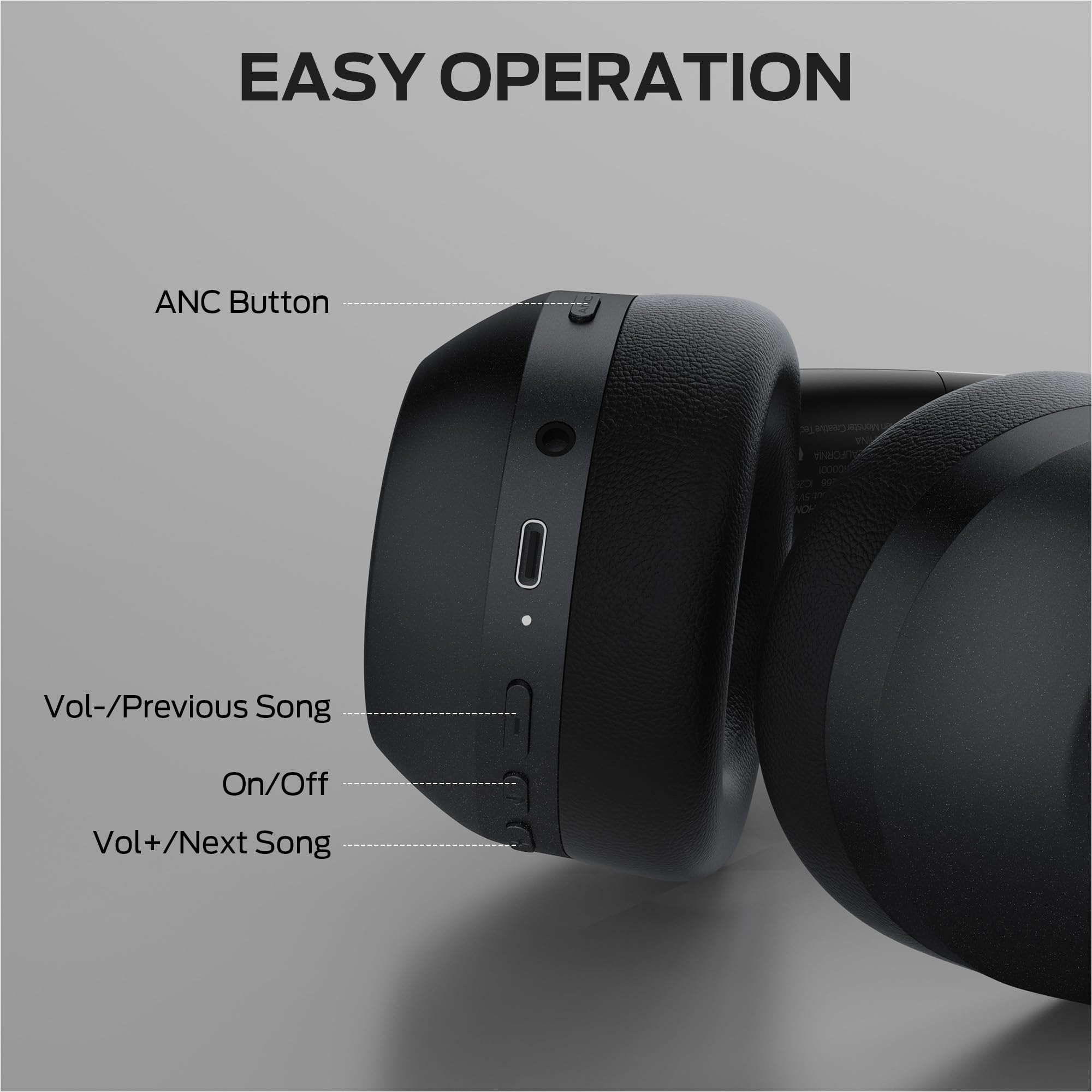 Monster Persona 6th ANC Active Noise Cancelling Headphones, Wireless Bluetooth Headphones Over Ear with HiFi Stereo Audio, 60H Playtime, Bluetooth 6.0, 3 EQ Modes for Travel Work, Black