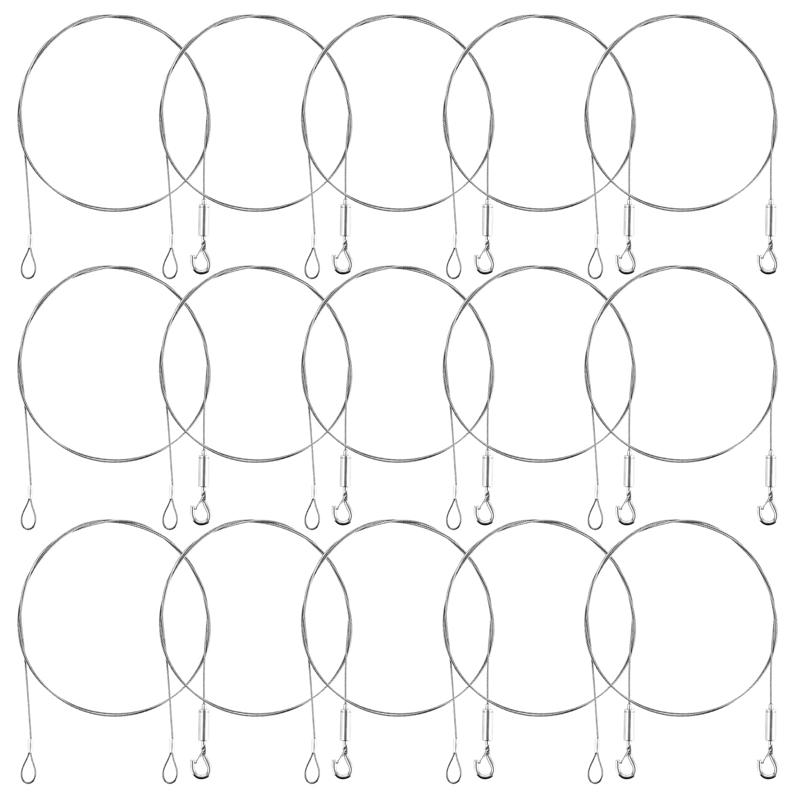WOPPLXY 15 PCS Picture Hanging Wire Rope, 1.5M x 1.5MM Stainless Steel Picture Rail Hooks and Wire